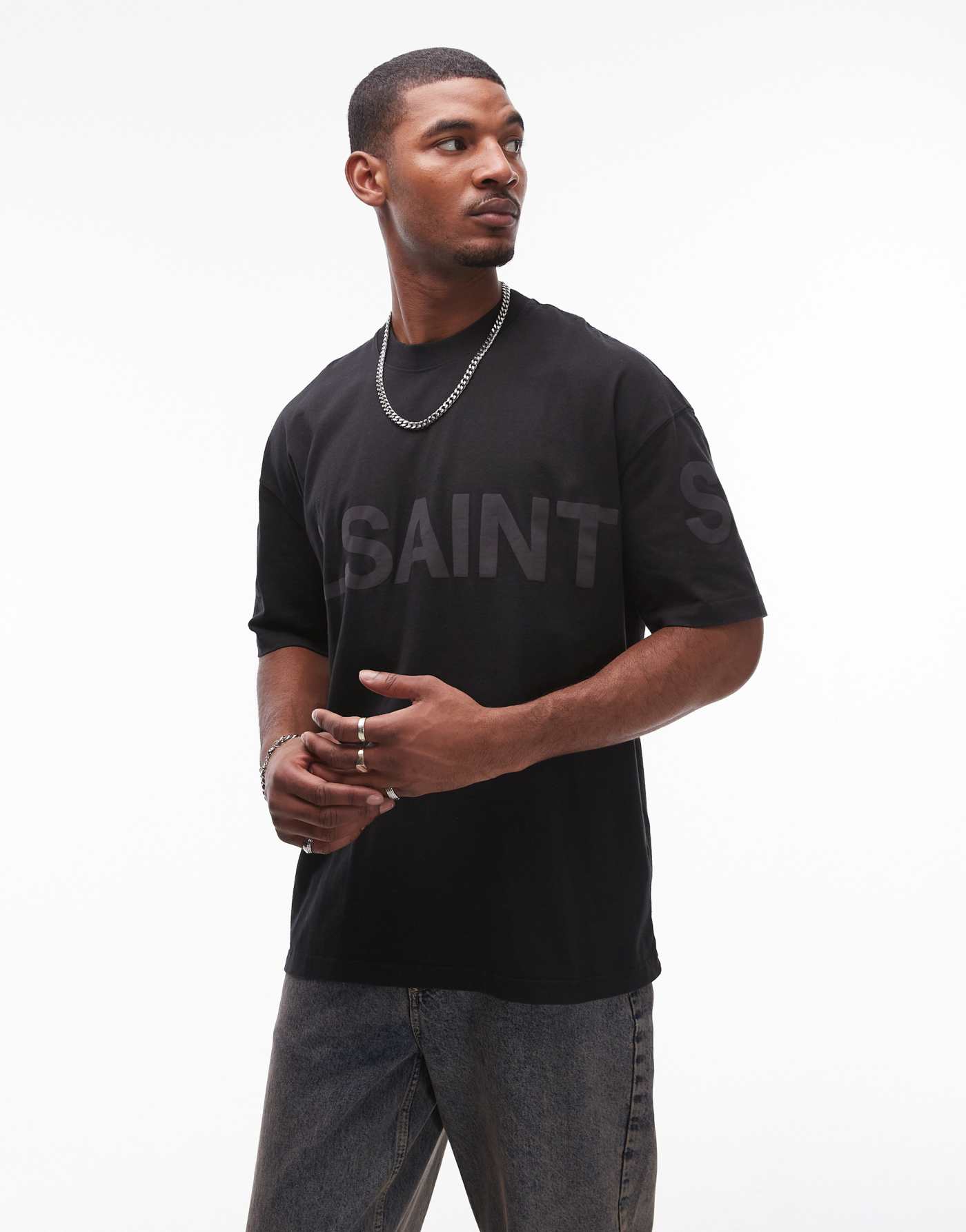 AllSaints Biggy tonal logo t-shirt in black