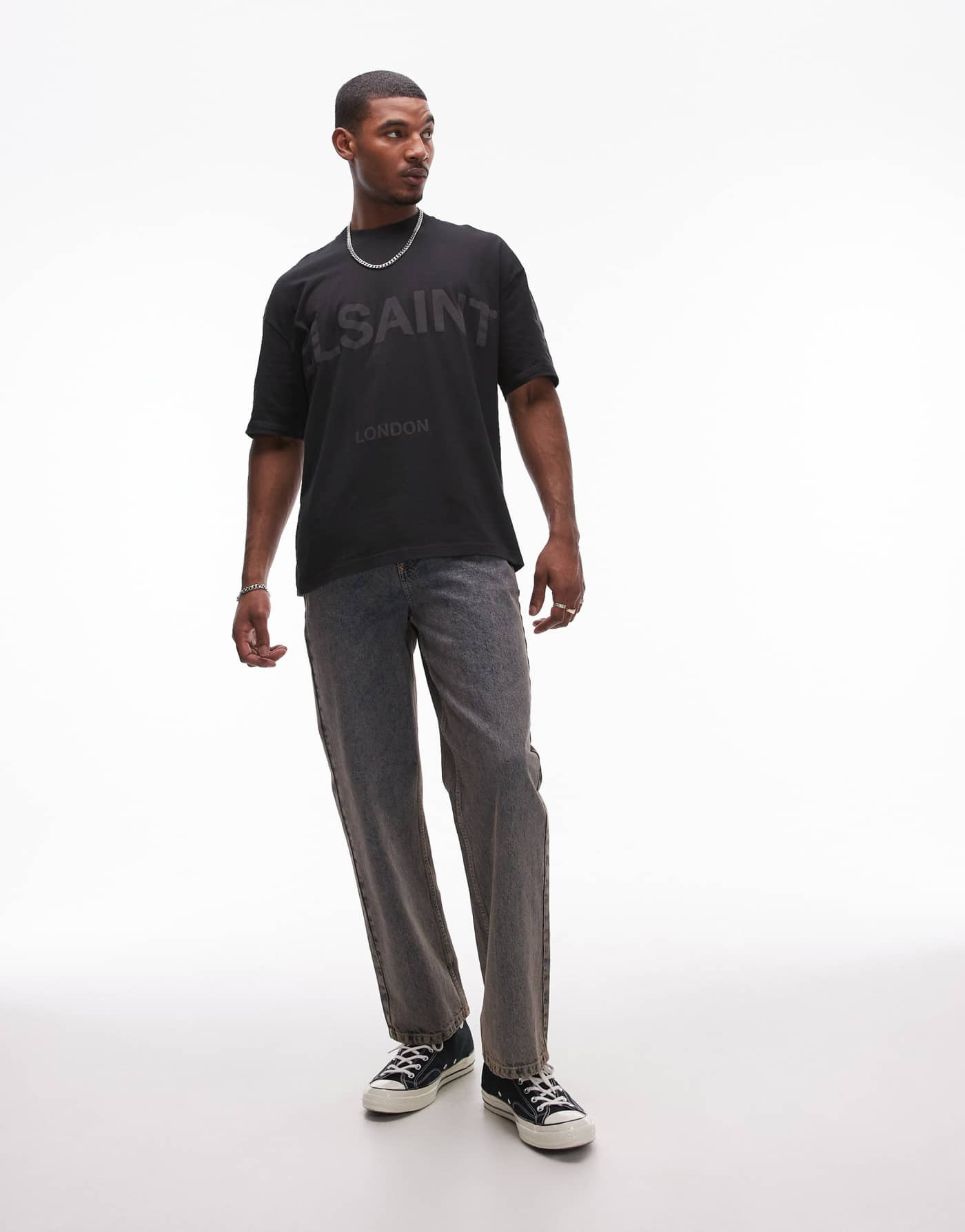 AllSaints Biggy tonal logo t-shirt in black