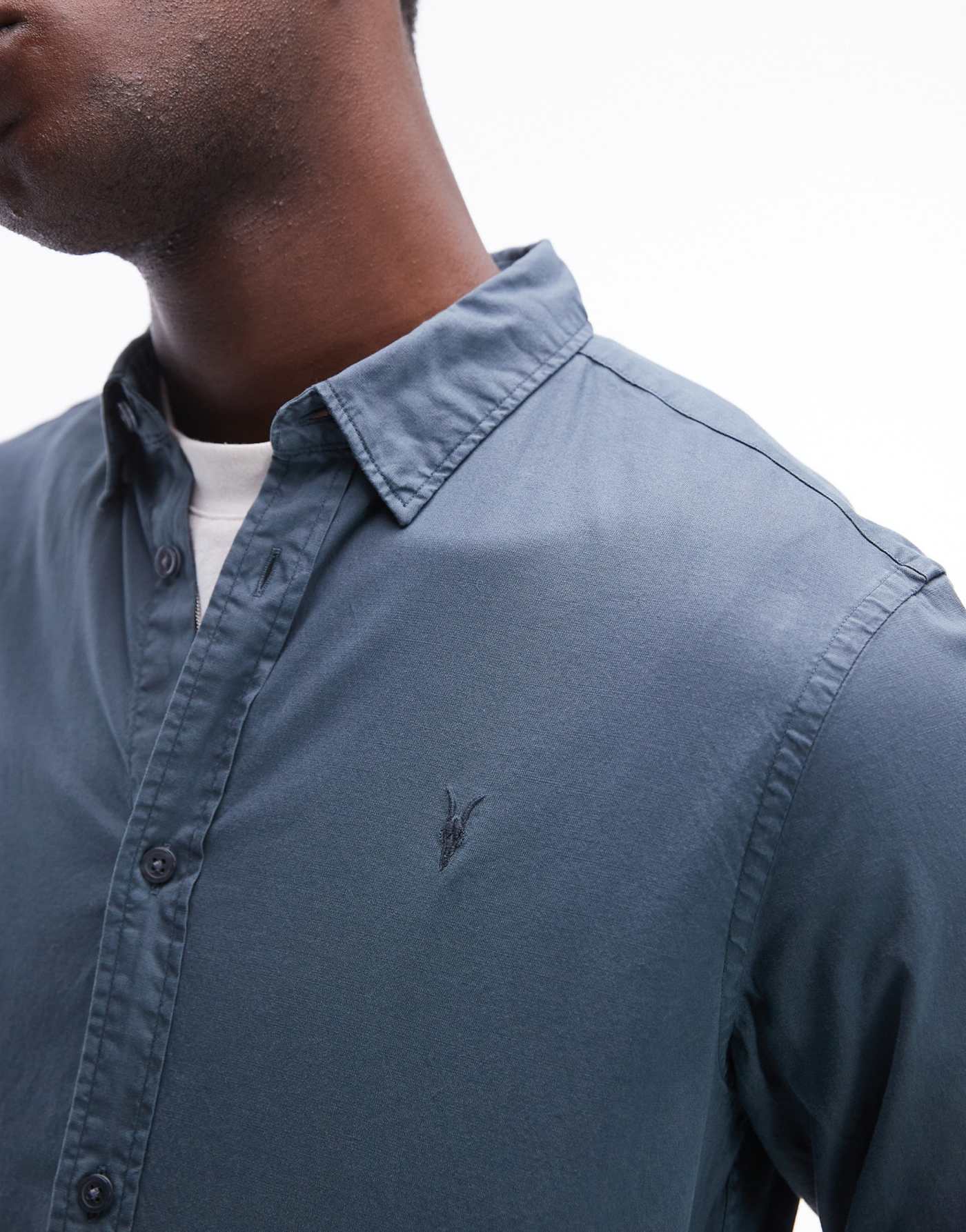 AllSaints Hawthorne long sleeve shirt in ashy blue