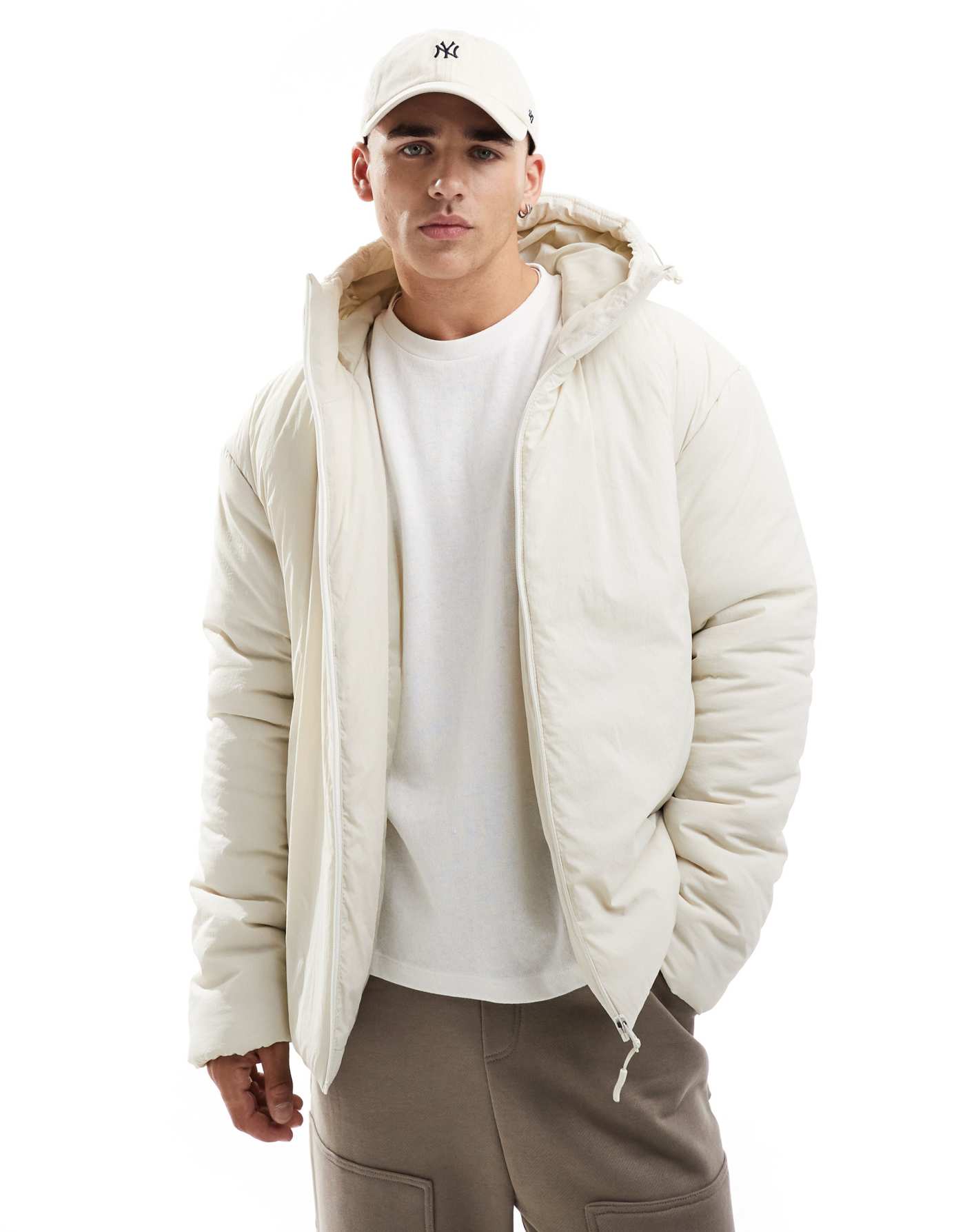 Brave Soul padded jacket with hood in stone