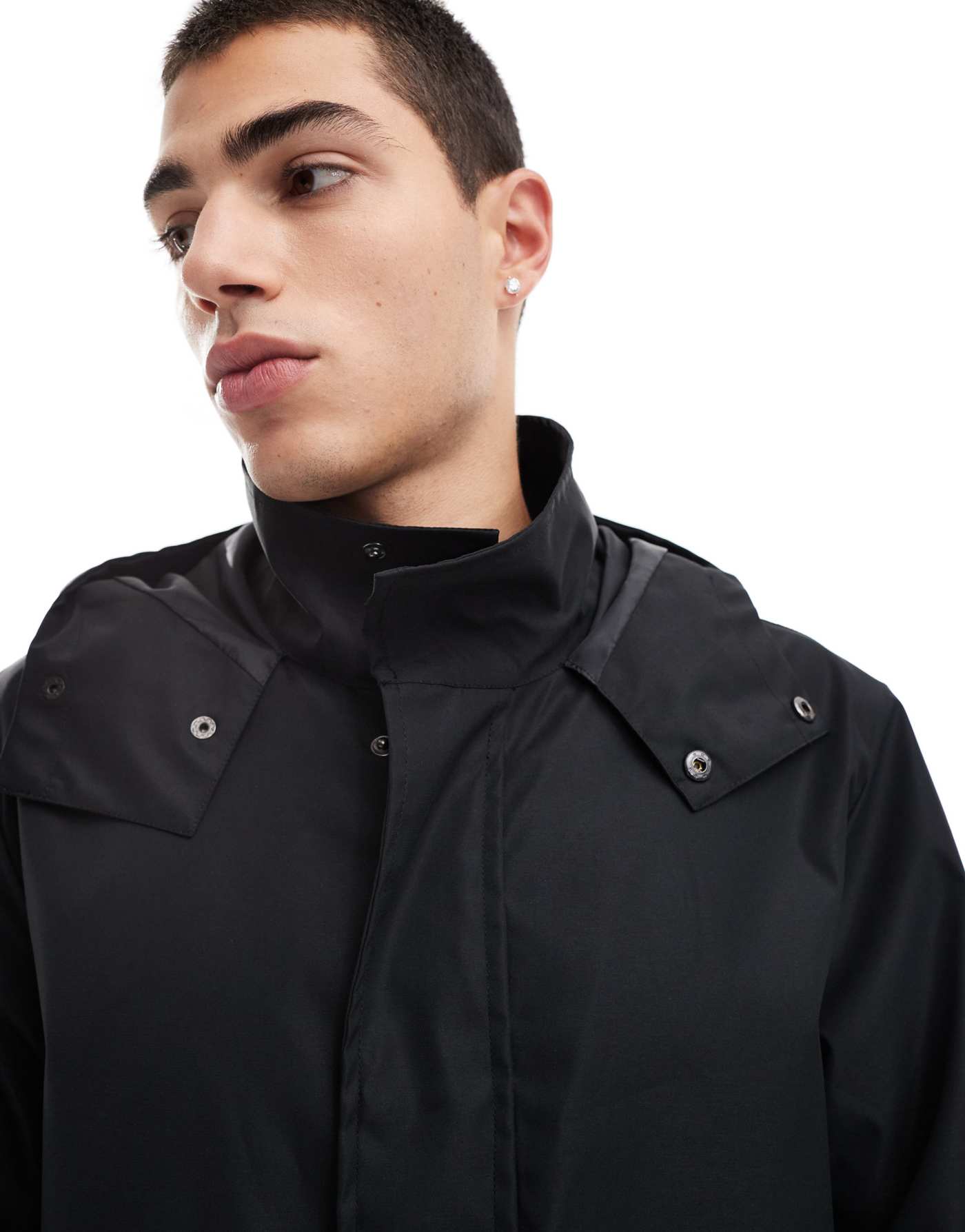 Brave Soul soft shell mac jacket with hood in black