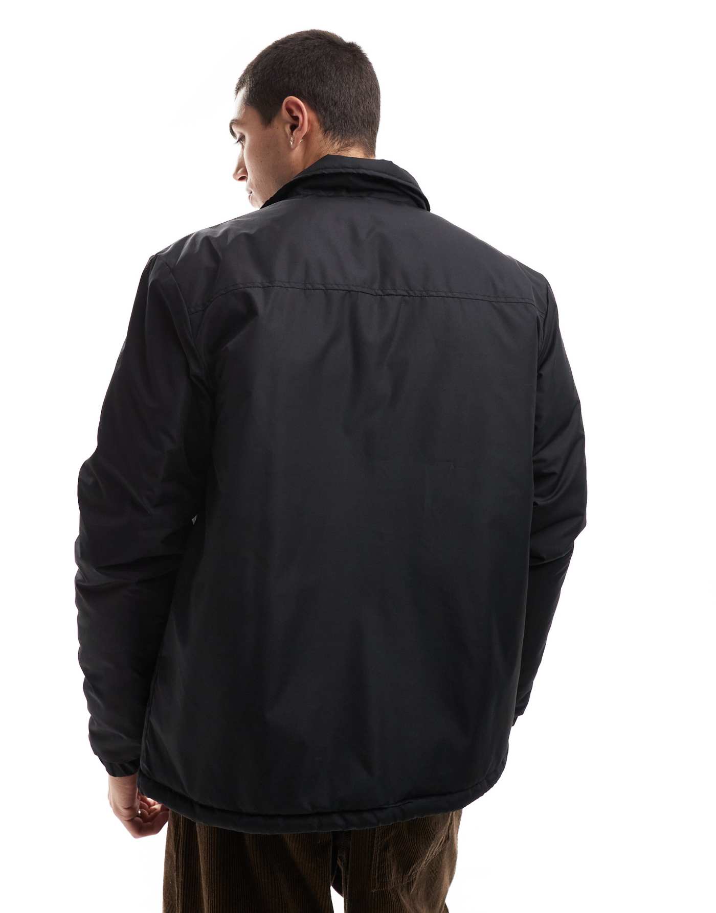 Brave Soul padded coach jacket in black with popper studs and drawcord hem