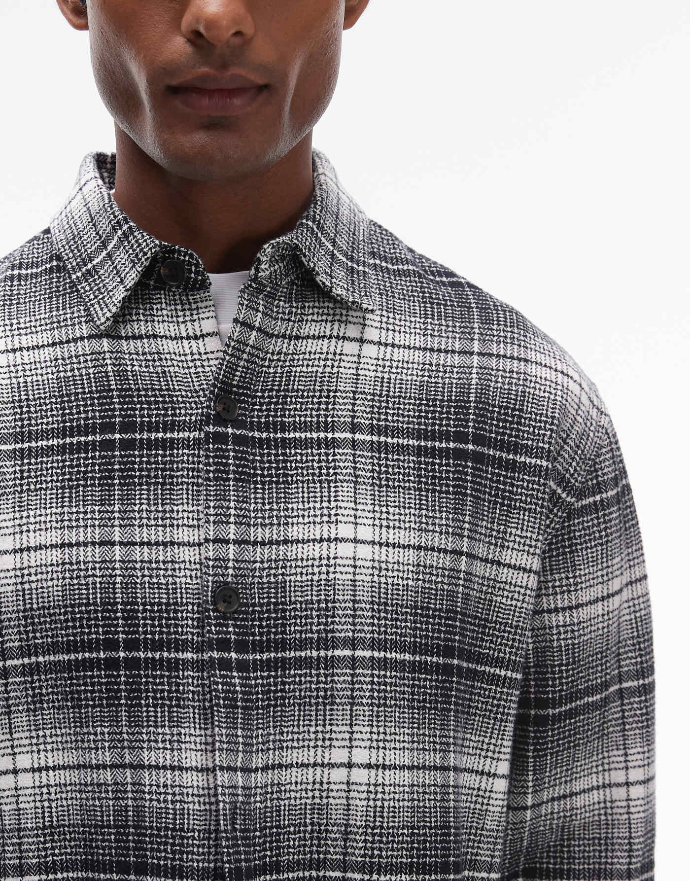 Topman long sleeve brushed check shirt in black