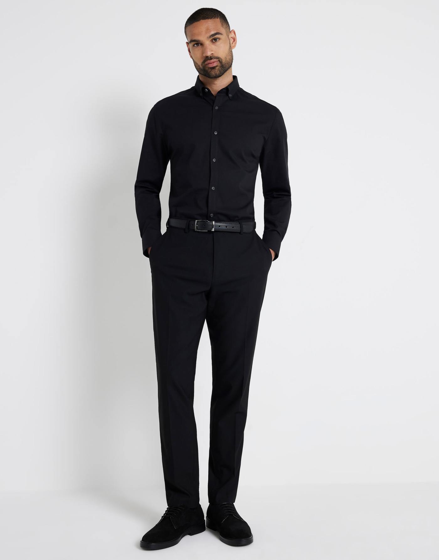 River Island Muscle fit textured smart shirt in black