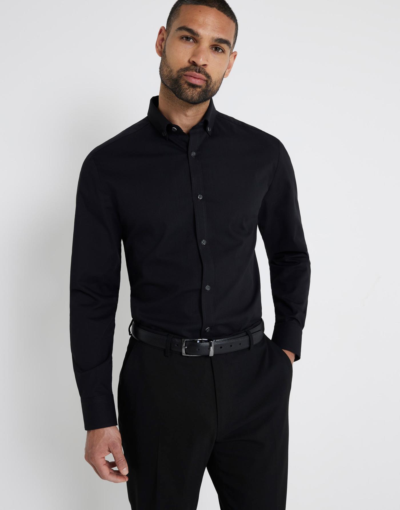 River Island Muscle fit textured smart shirt in black