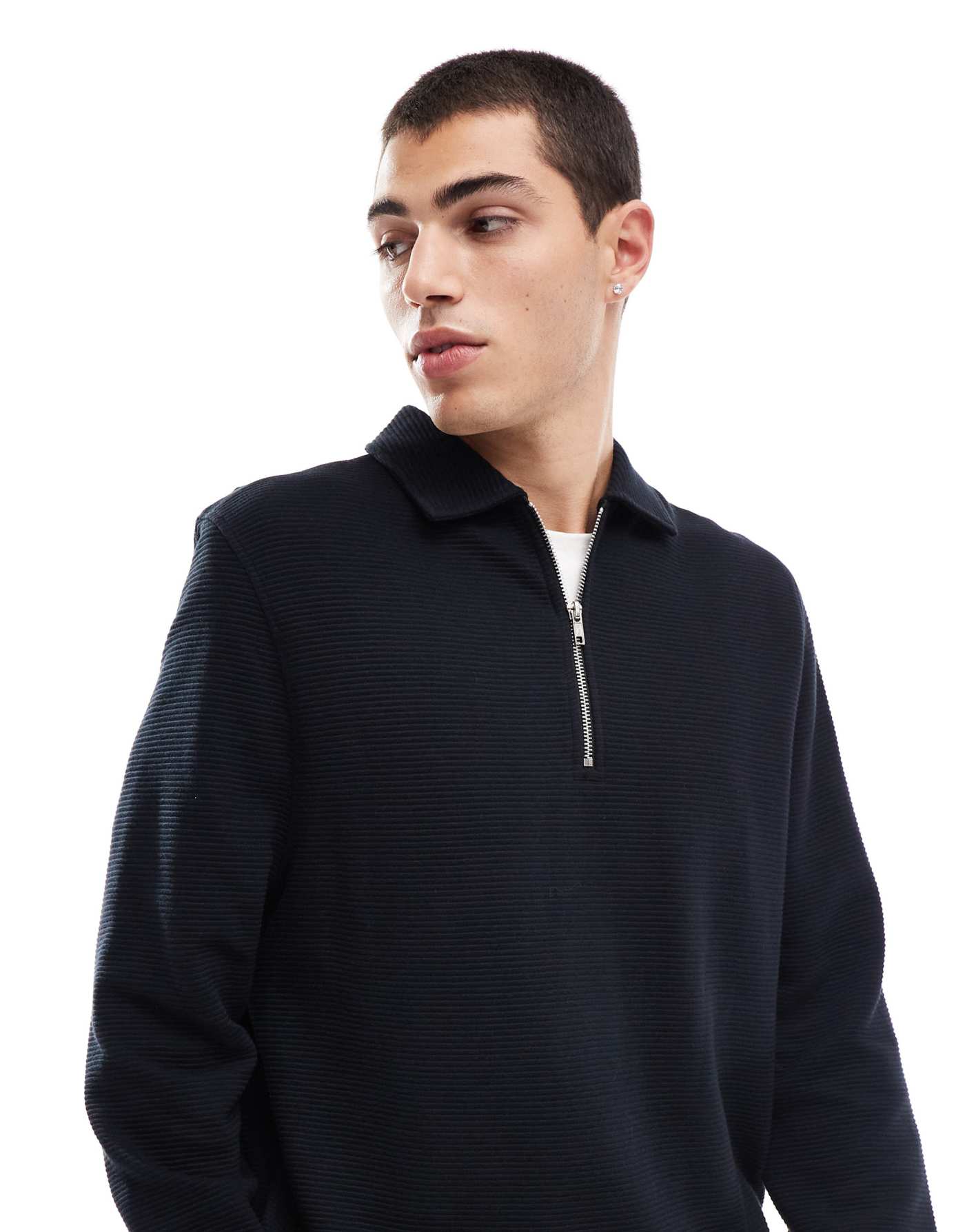 ASOS DESIGN half zip rib collar sweatshirt in black