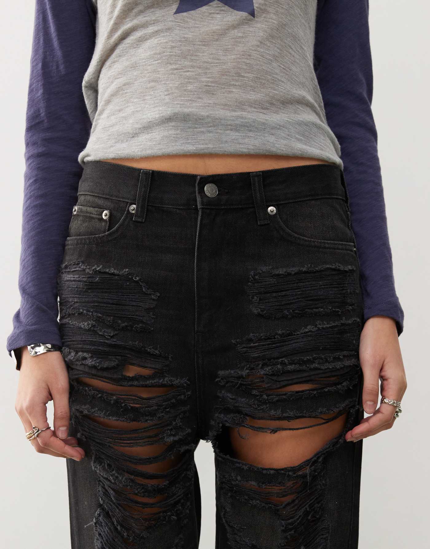 Weekday Unisex Galaxy extreme distressed baggy jeans in washed black