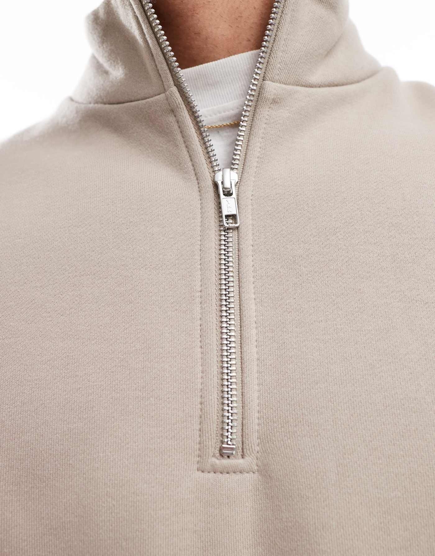 ASOS DESIGN premium heavyweight boxy oversized quarter zip sweatshirt 400gsm in beige