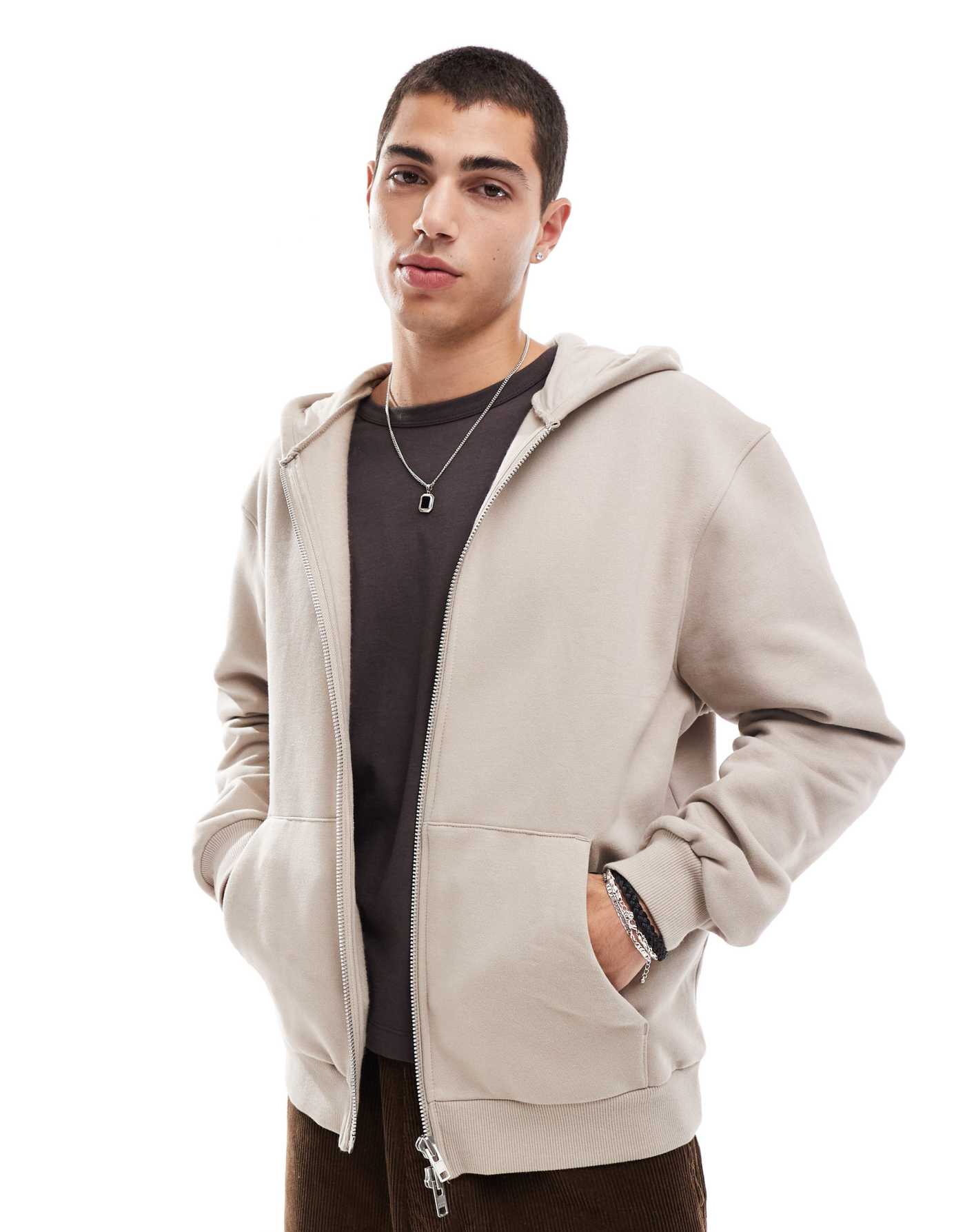 ASOS DESIGN premium heavyweight oversized zip through hoodie 400gsm in beige