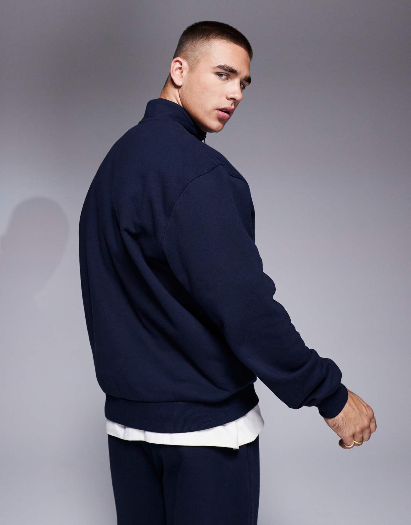 ASOS DESIGN premium heavyweight oversized quarter zip sweatshirt 400gsm in navy