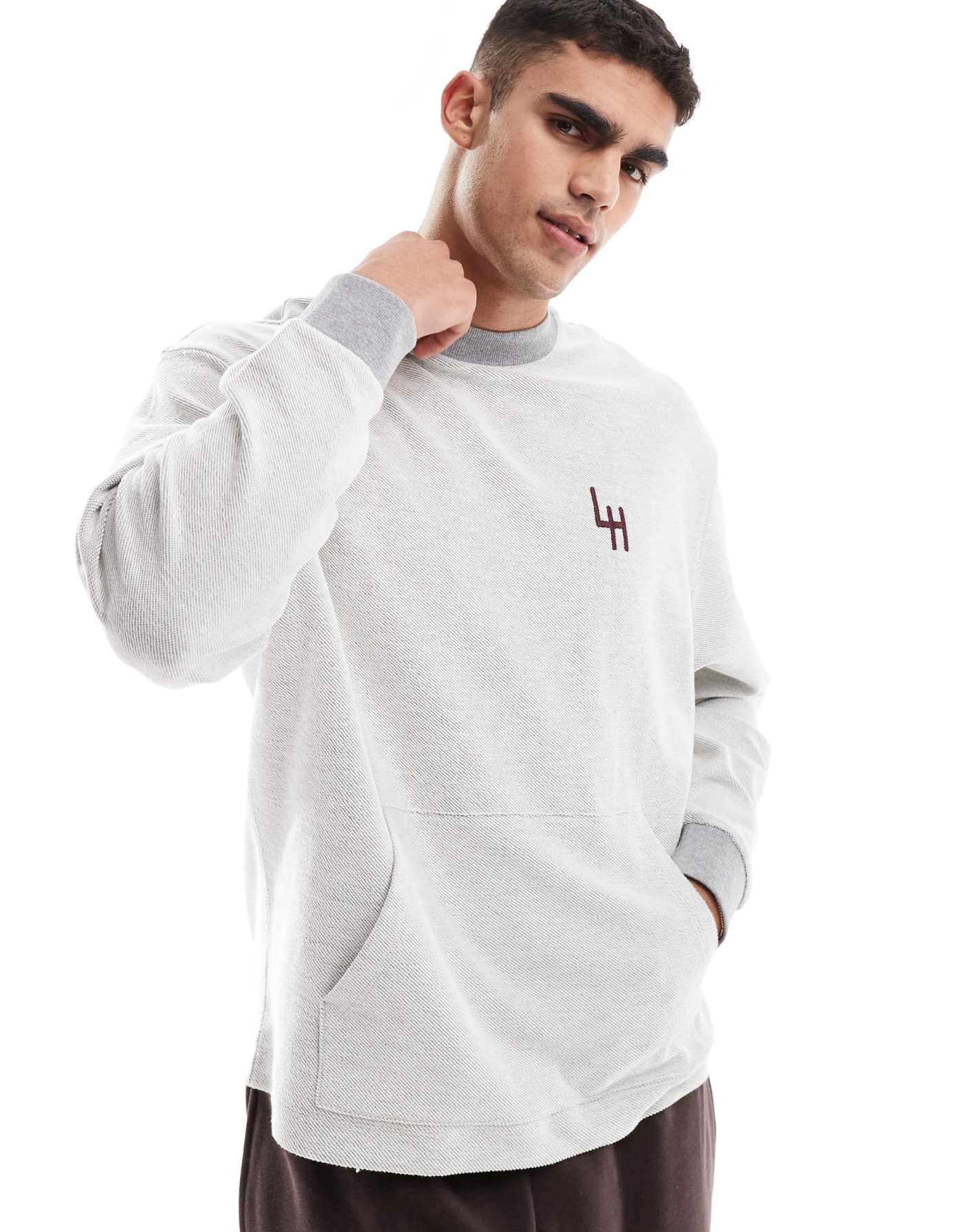 ASOS DESIGN oversized sweatshirt in loopback with kangaroo pocket and city print in grey marl