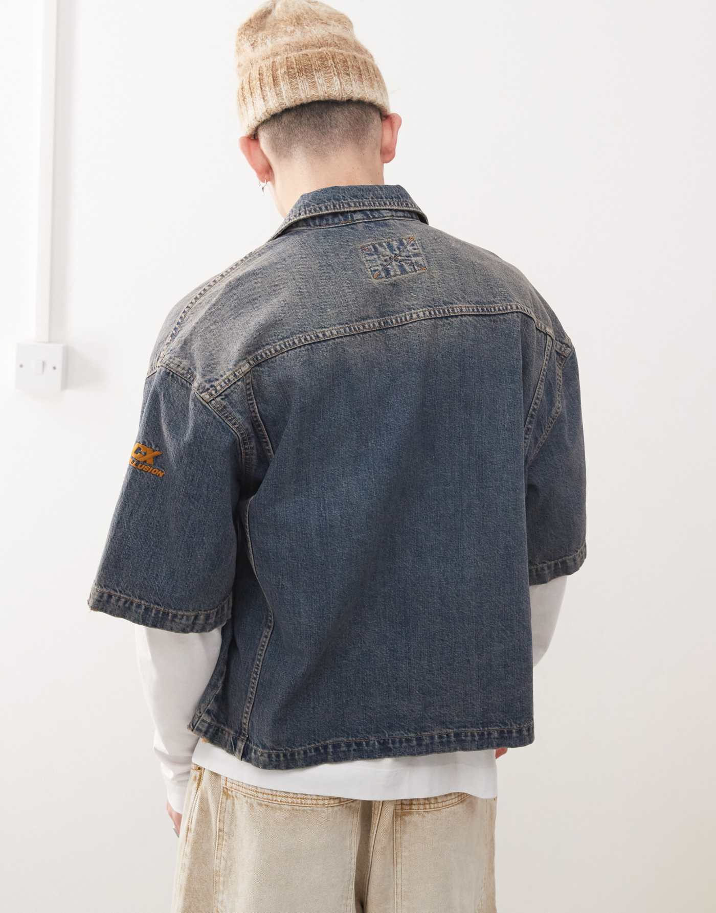 COLLUSION denim skate shirt in midwash