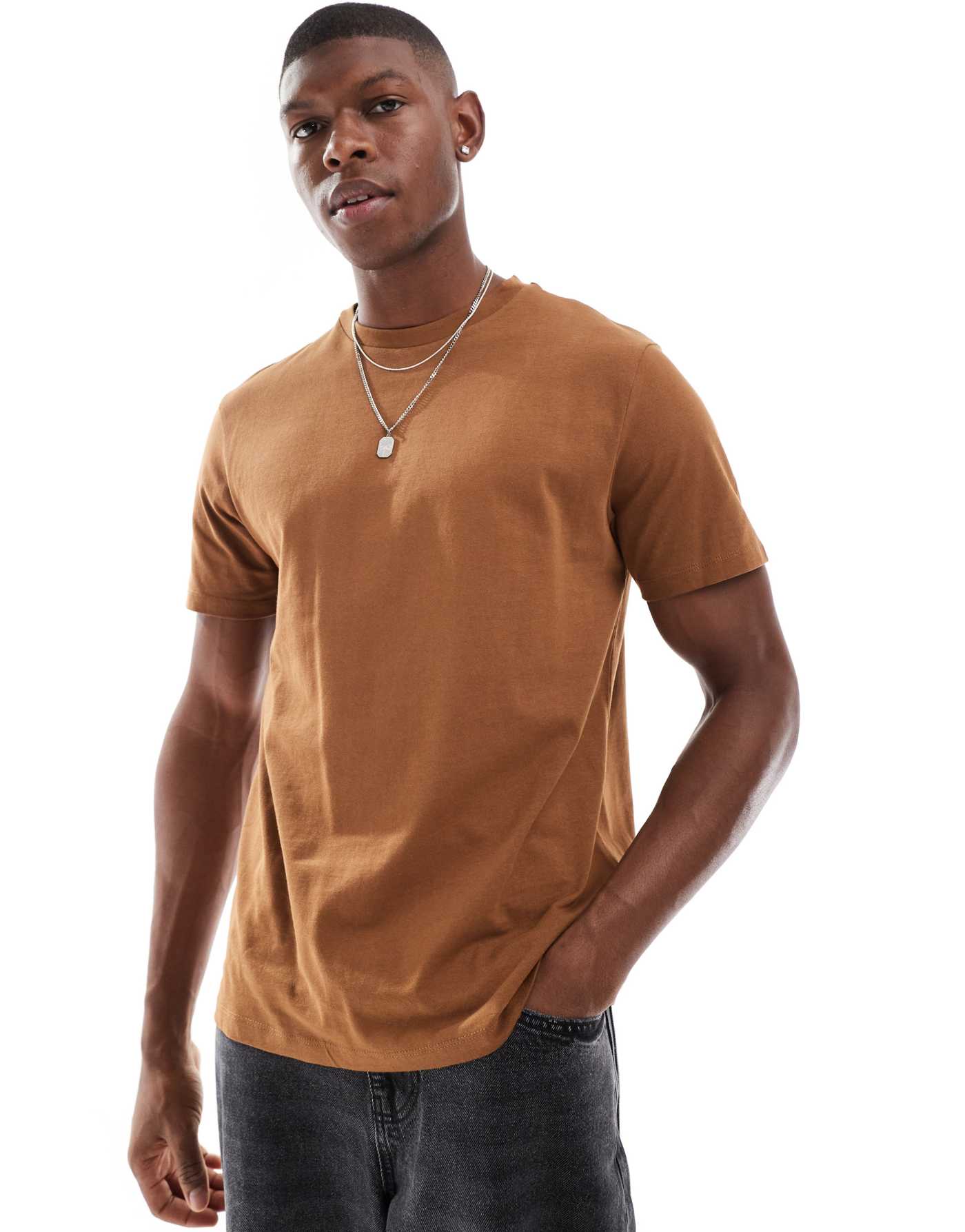 ASOS DESIGN essential crew neck t-shirt in brown