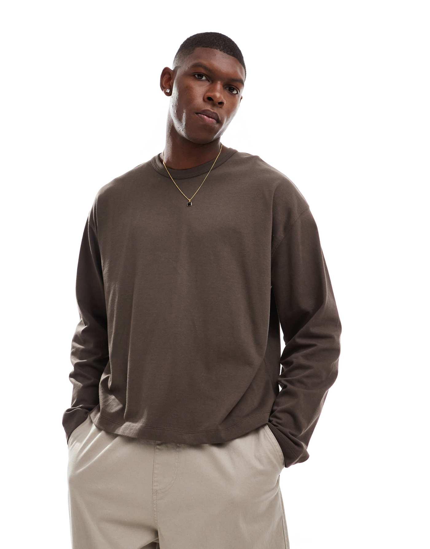 ASOS DESIGN essential heavyweight oversized boxy long sleeve t-shirt 240gsm in brown