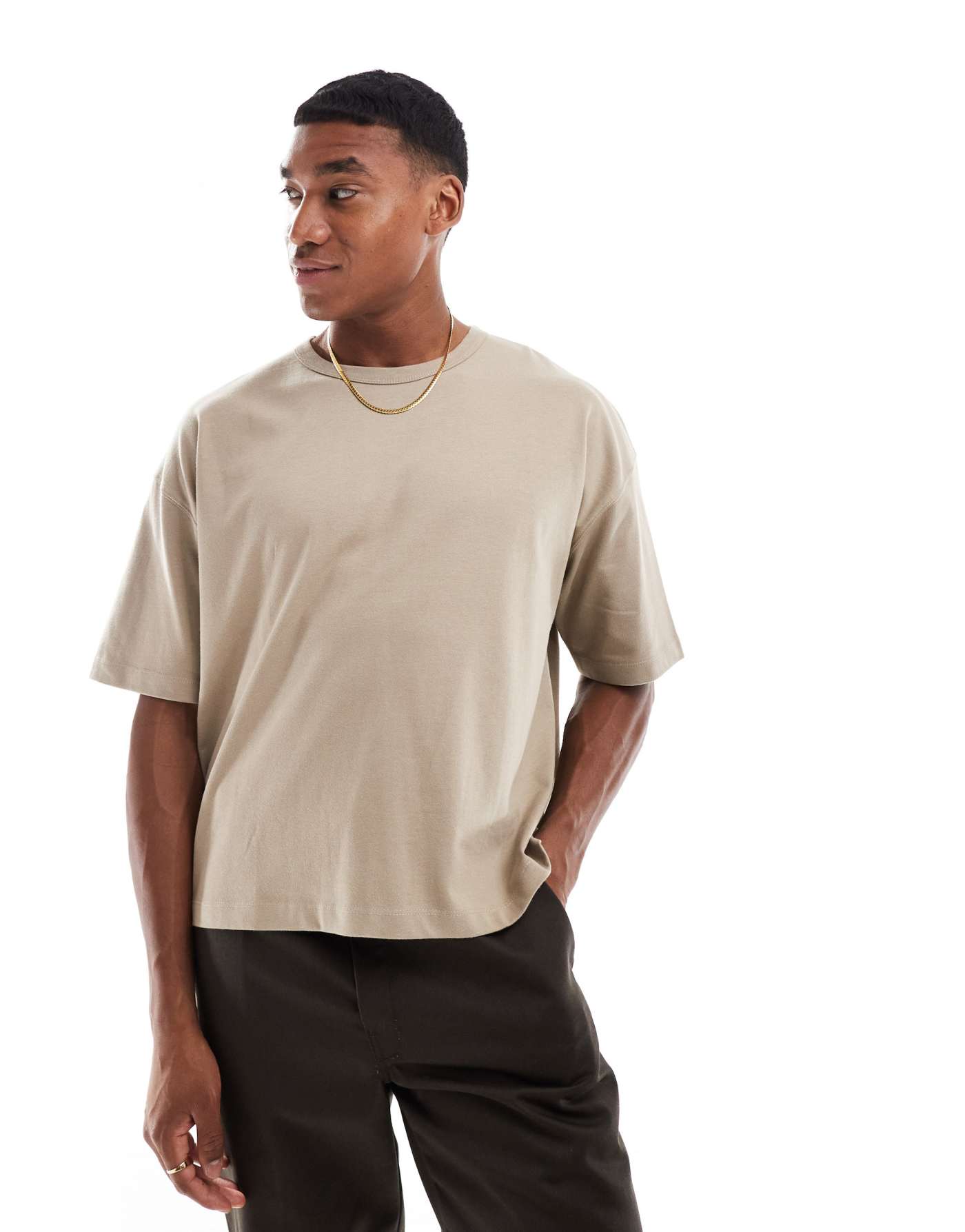 ASOS DESIGN essential heavyweight oversized boxy t-shirt 240gsm in stone