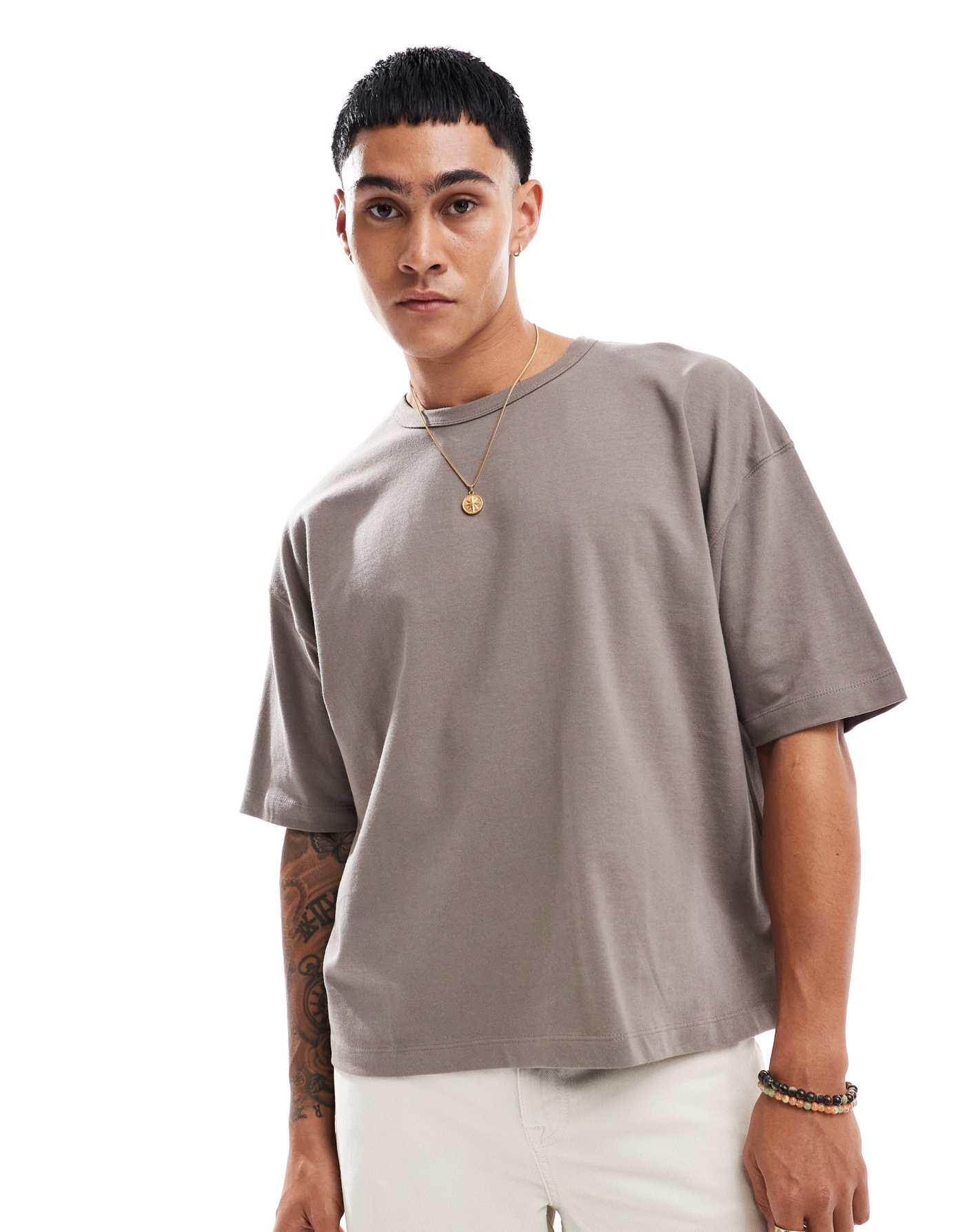 ASOS DESIGN essential heavyweight oversized boxy t-shirt 240gsm in brown