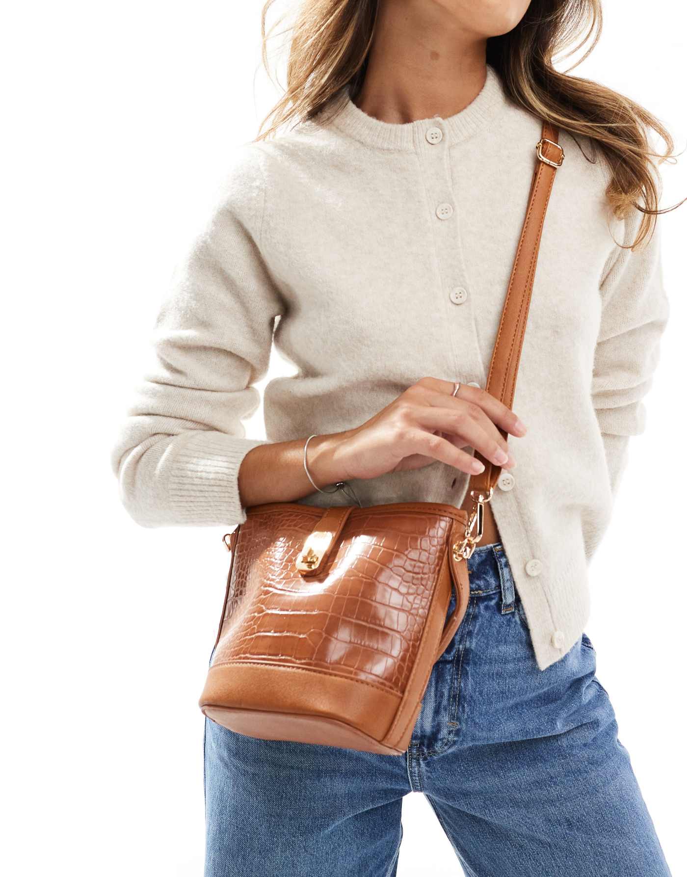 ASOS DESIGN top handle lock crossbody bag in brown