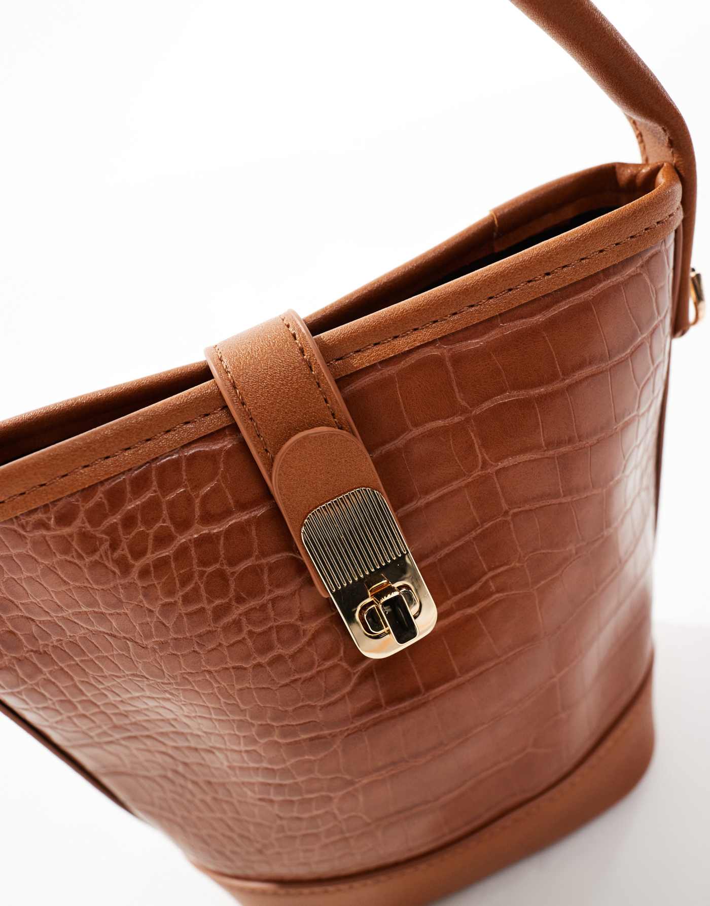 ASOS DESIGN top handle lock crossbody bag in brown