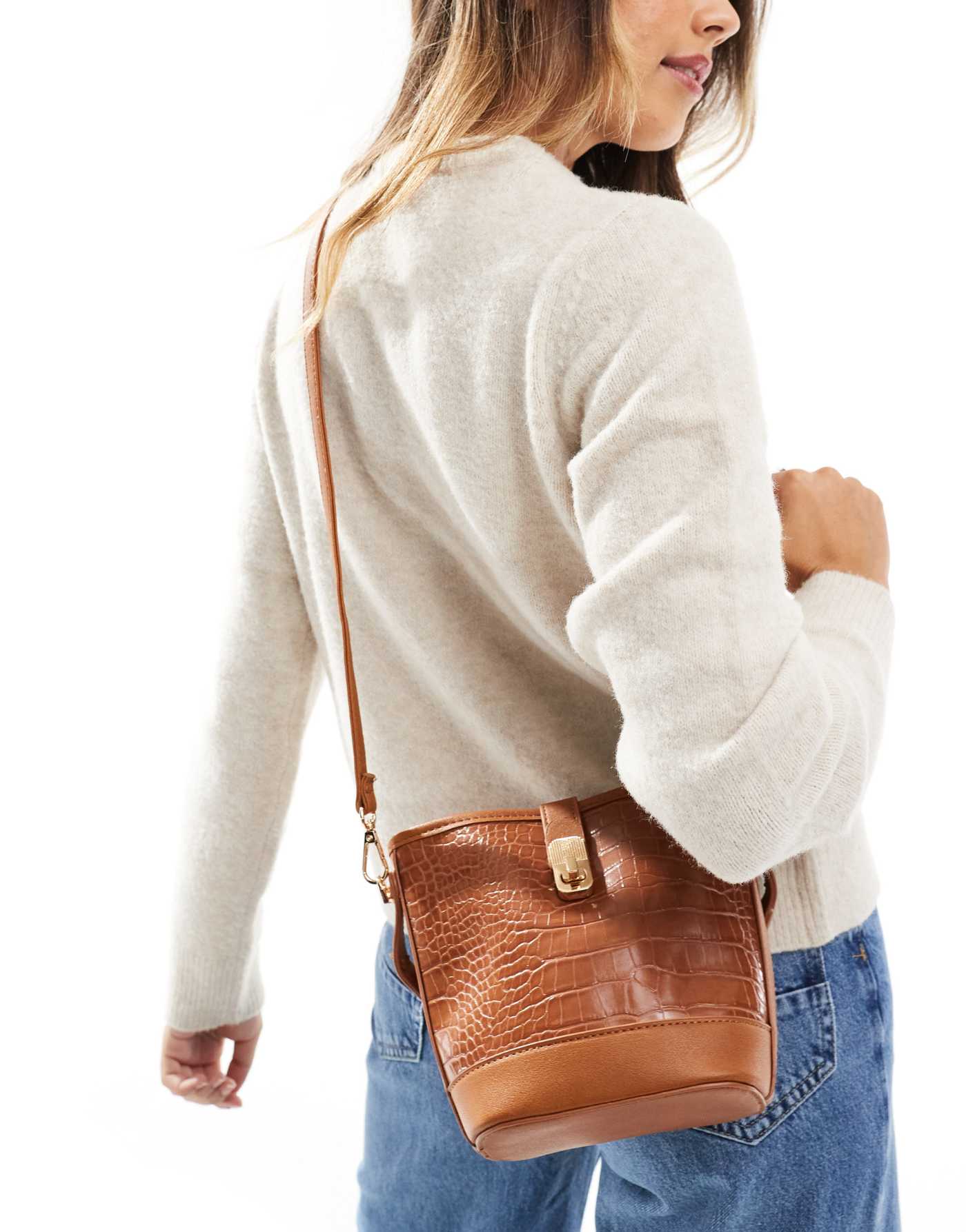 ASOS DESIGN top handle lock crossbody bag in brown