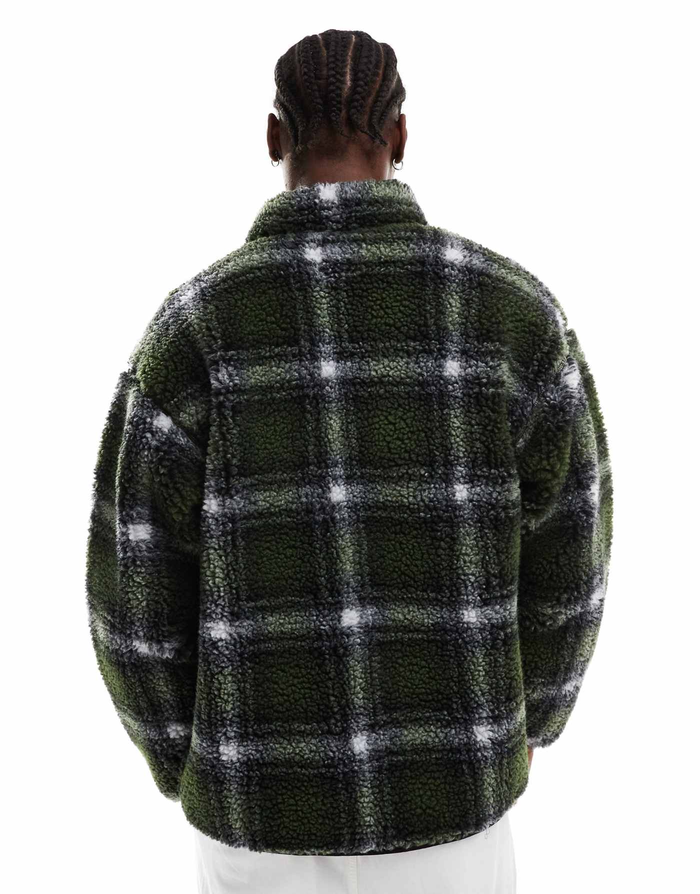 Gramicci sahdow plaid sherpa jacket in olive