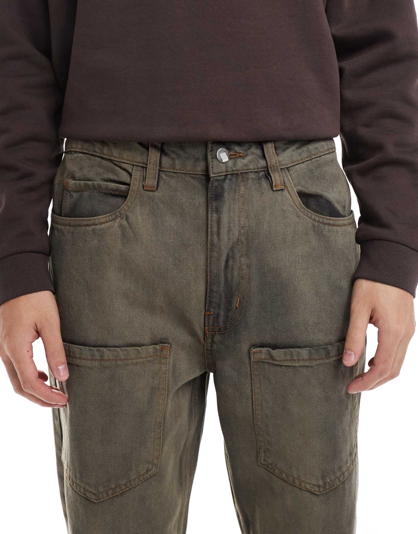 Native Youth patch pocket relaxed straight leg jeans in acid wash brown