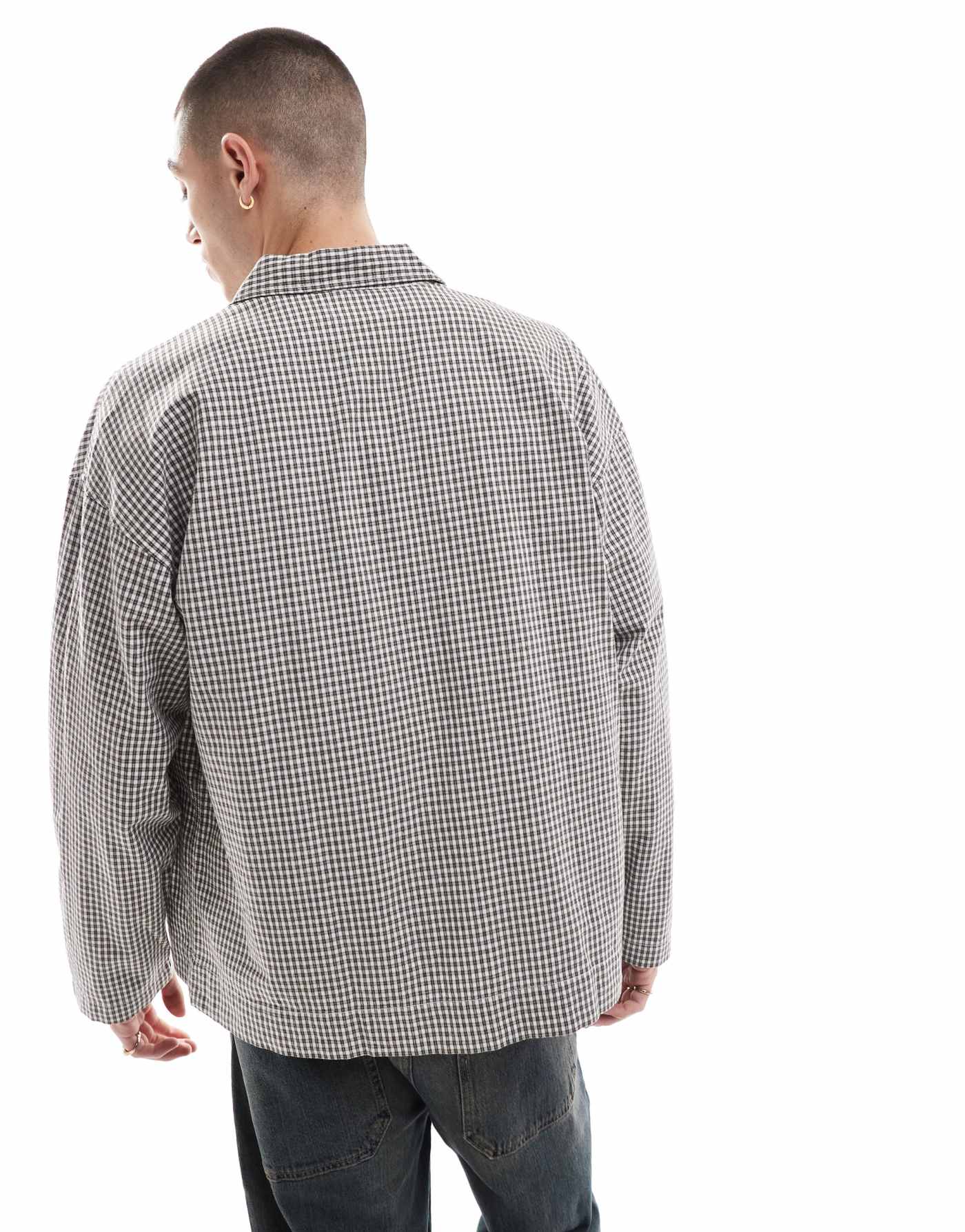 Jack & Jones boxy overshirt in grey check