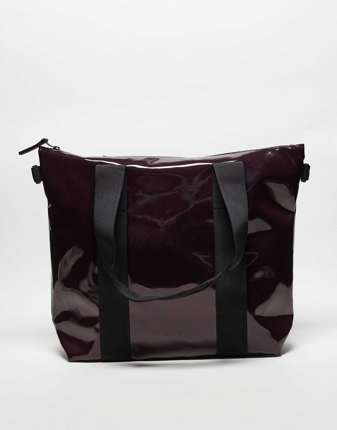 Rains waterproof tote bag mini in burgundy shine exclusive to asos