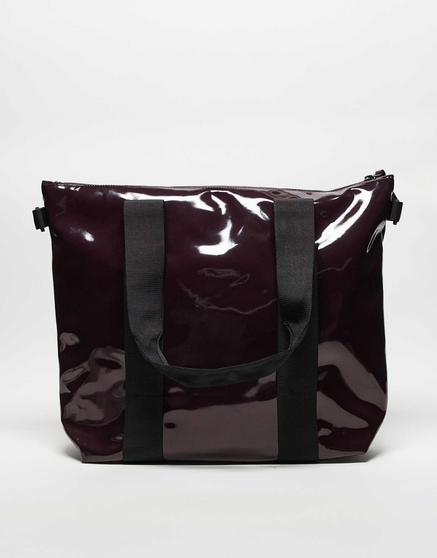 Rains waterproof tote bag mini in burgundy shine exclusive to asos