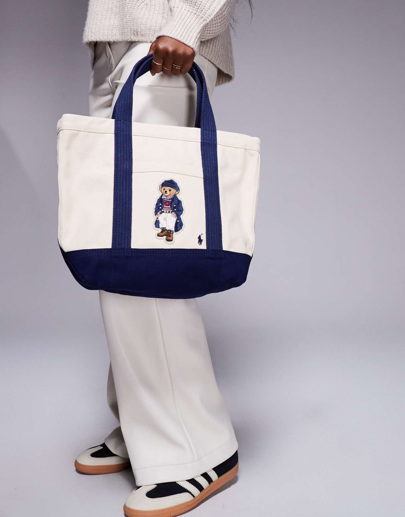 Polo Ralph Lauren tote bag with bear logo in cream and navy