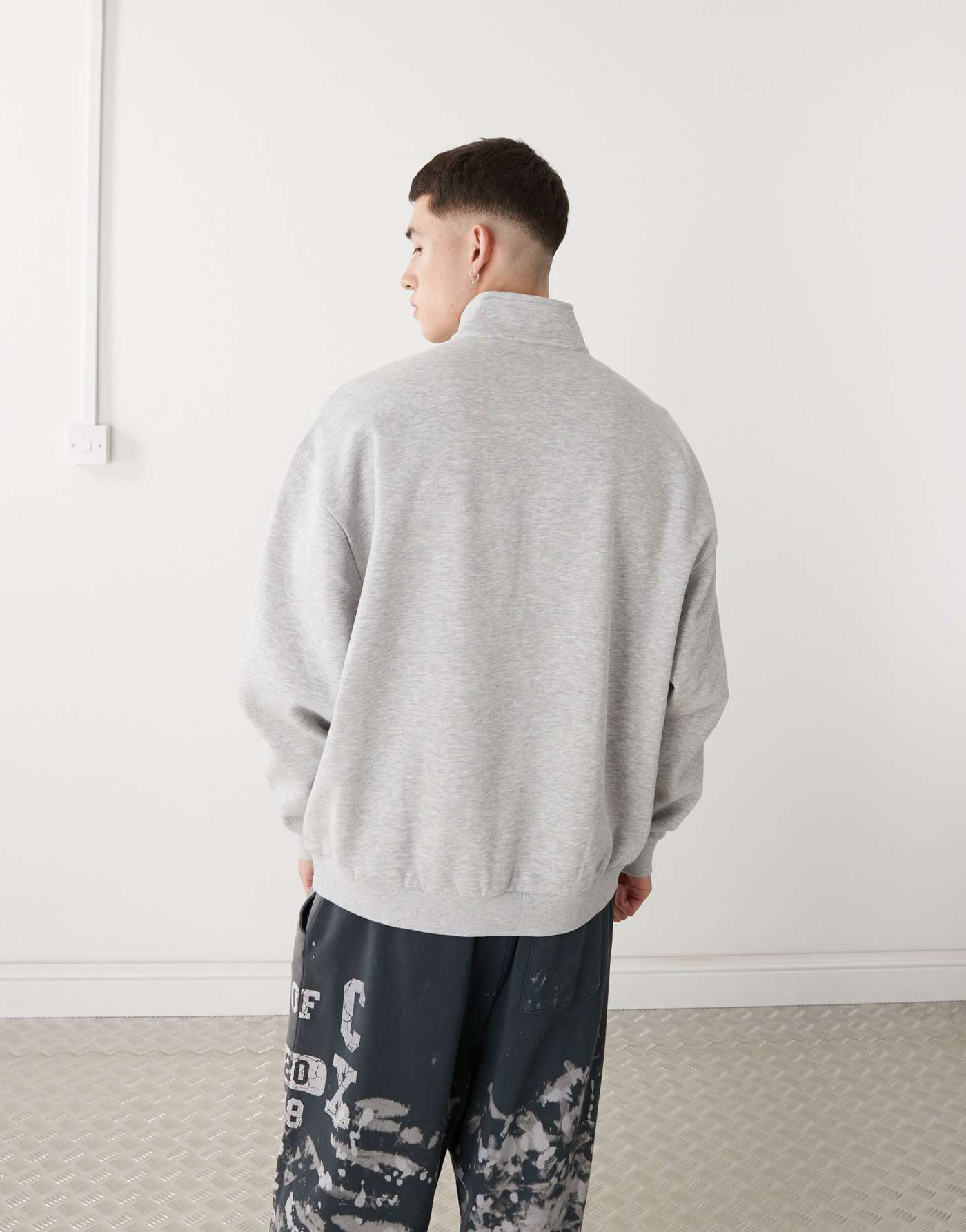 COLLUSION half zip funnel neck in grey marl