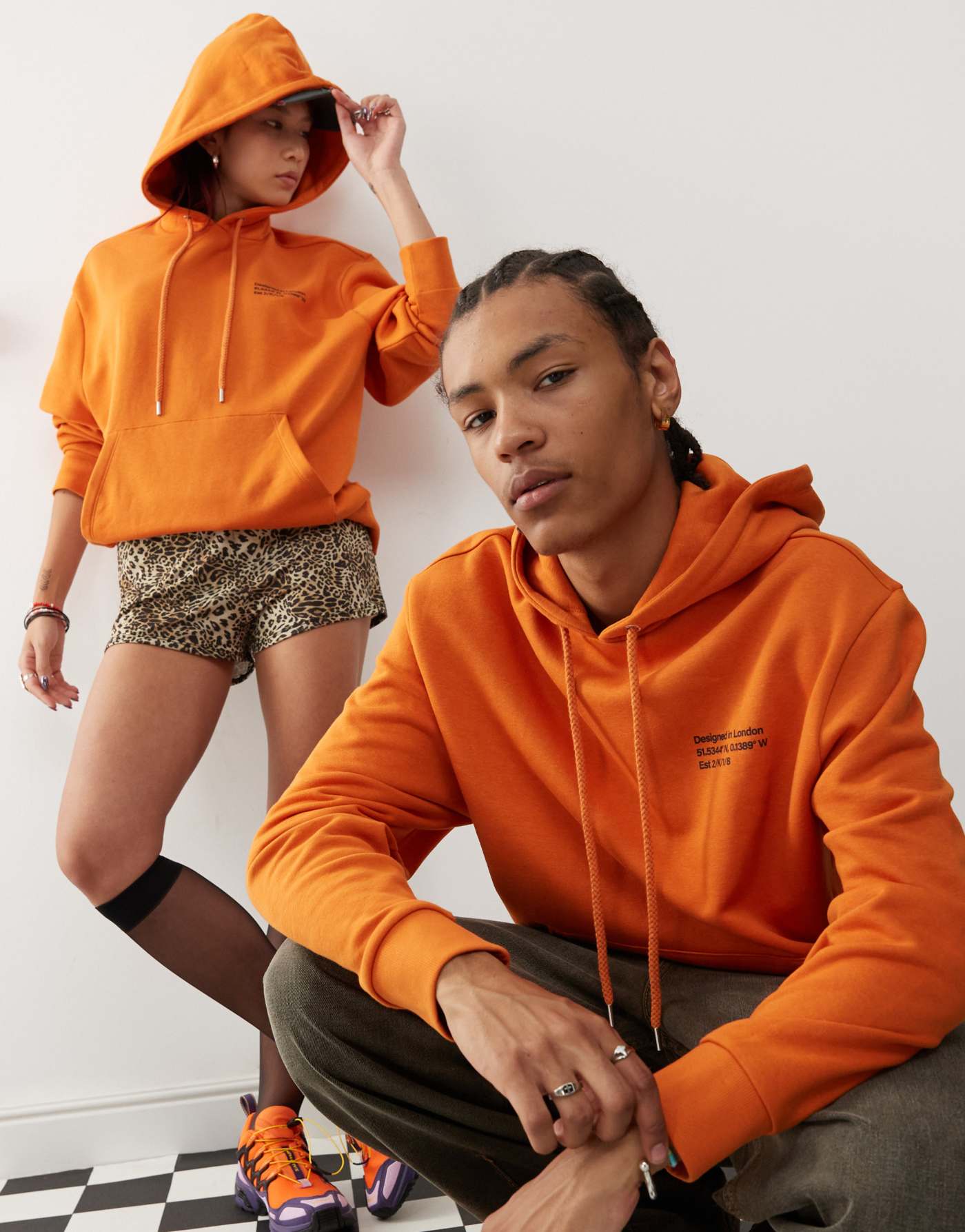 COLLUSION Unisex co-ordinates hoodie in orange