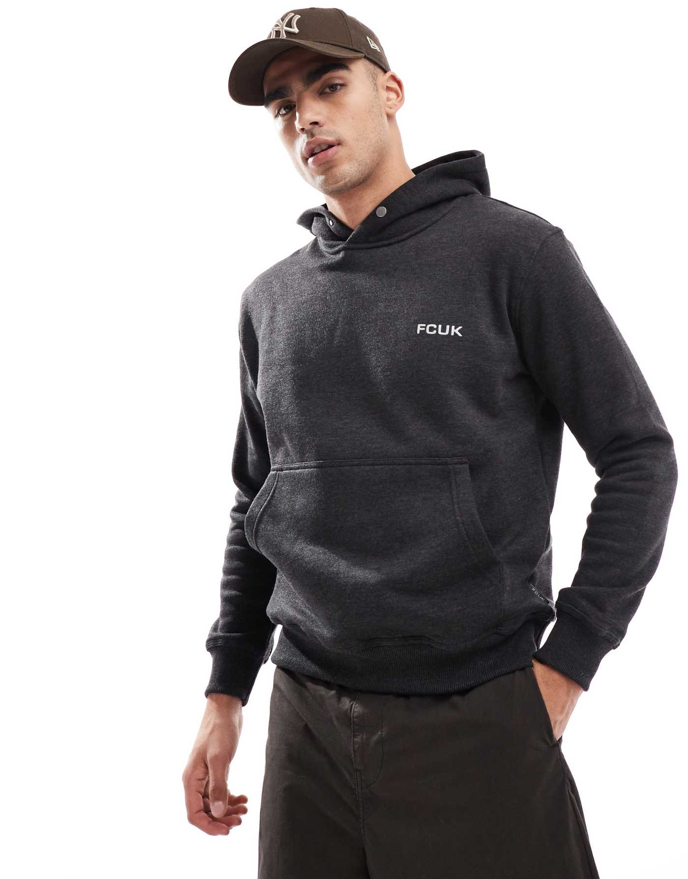 French Connection relaxed hoodie with logo in charcoal