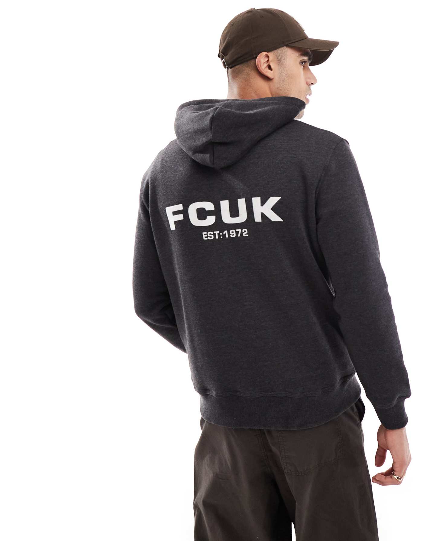 French Connection relaxed hoodie with logo in charcoal