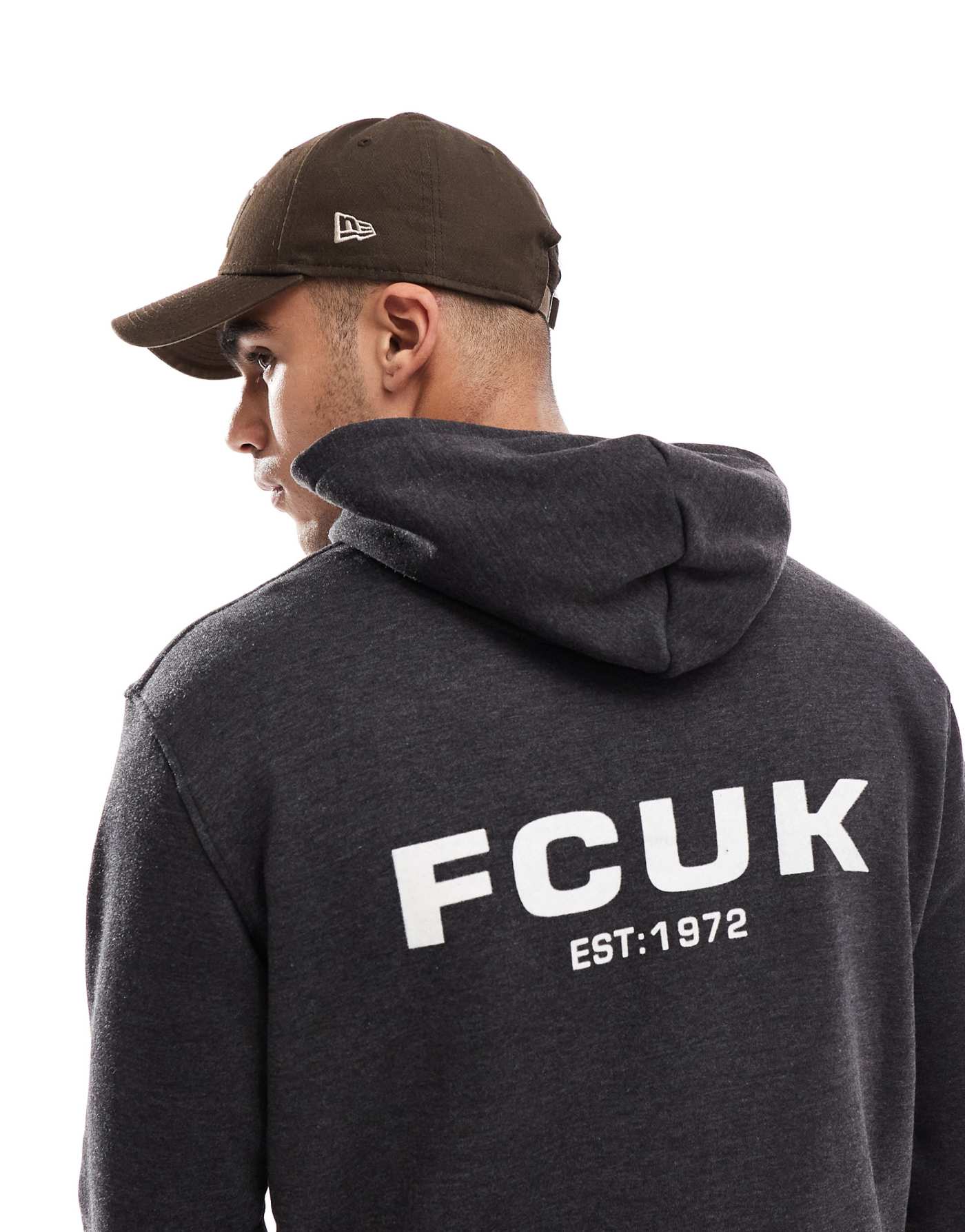 French Connection relaxed hoodie with logo in charcoal