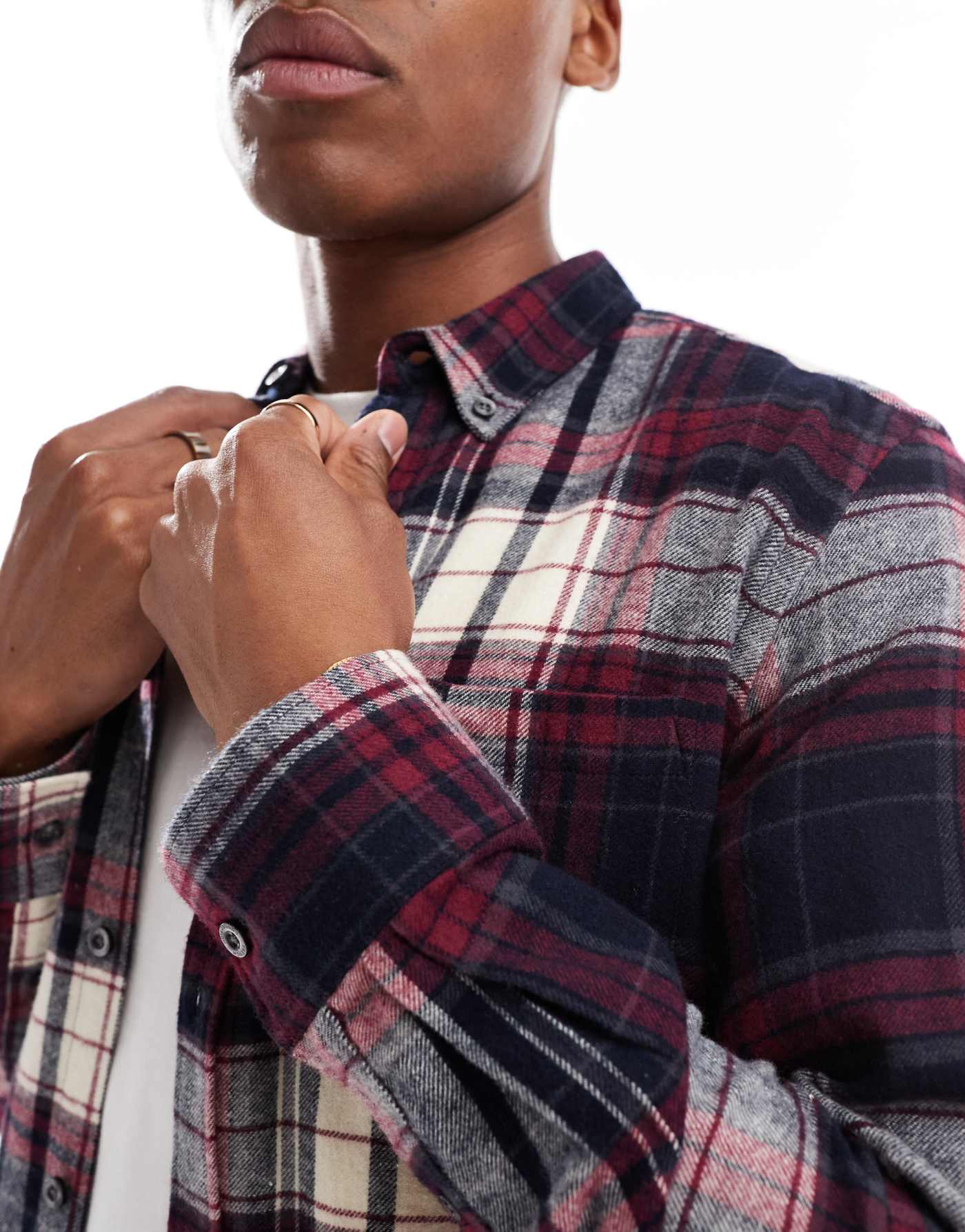 French Connection long sleeve check flannel shirt in burgundy