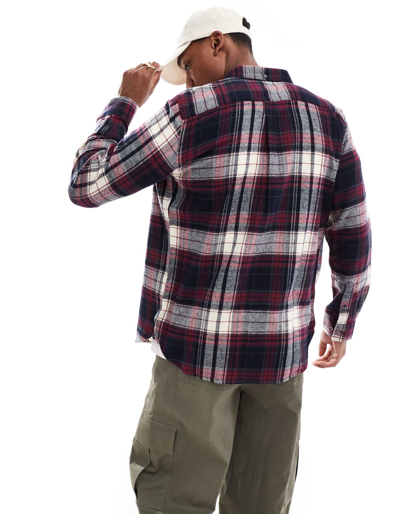 French Connection long sleeve check flannel shirt in burgundy