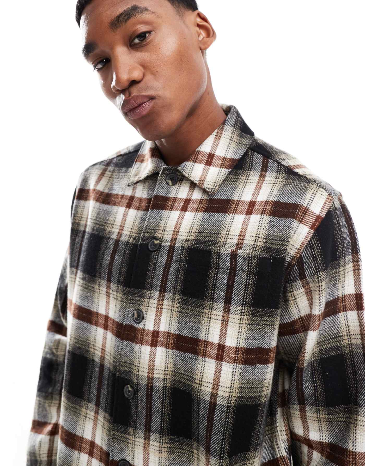 French Connection shacket in brown check print