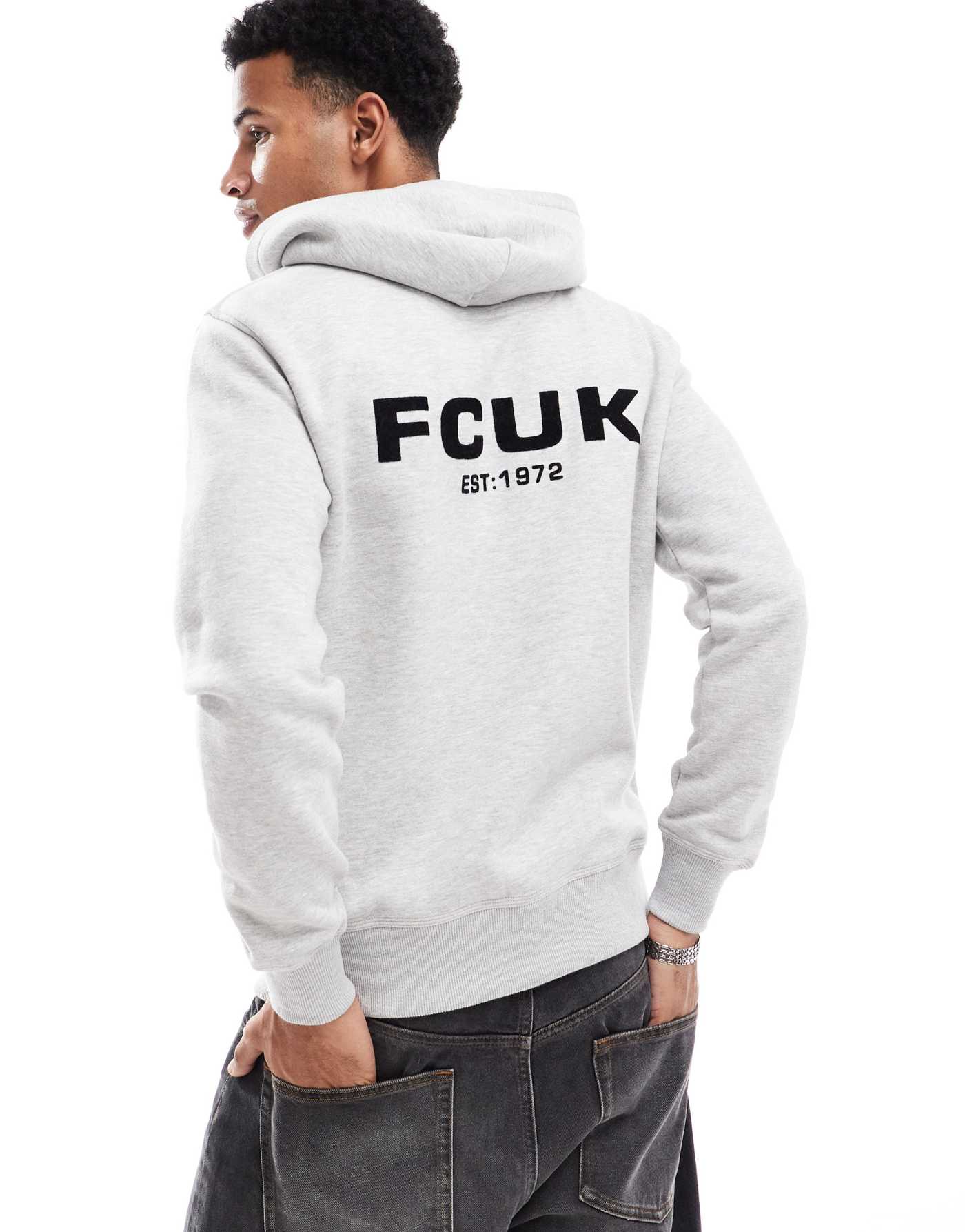 French Connection relaxed hoodie with logo in grey