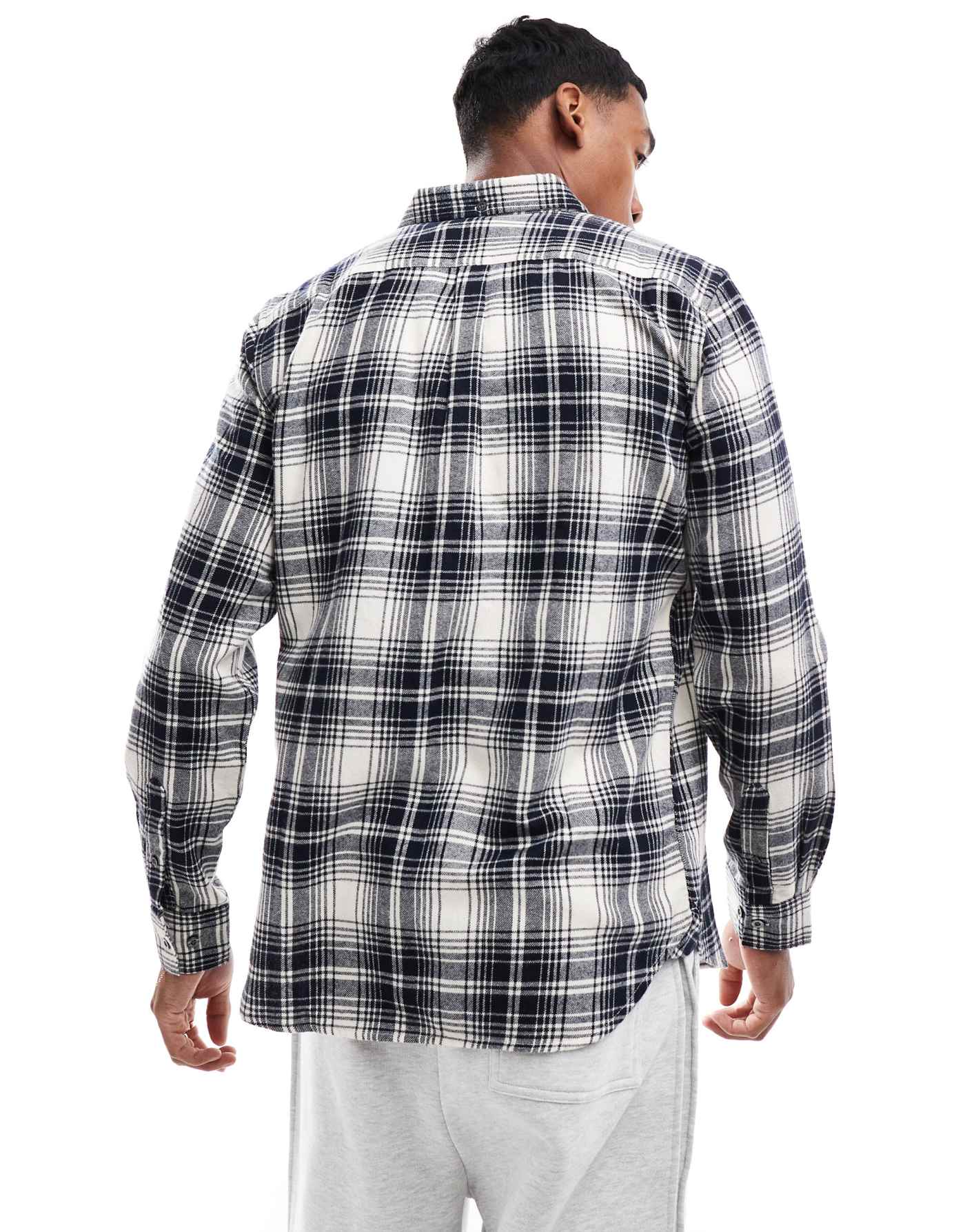 French Connection long sleeve check flannel shirt in ecru and navy