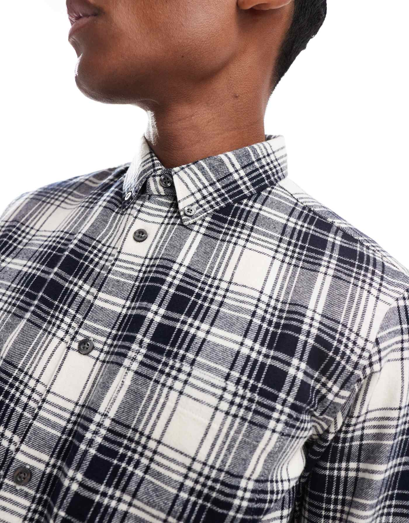 French Connection long sleeve check flannel shirt in ecru and navy