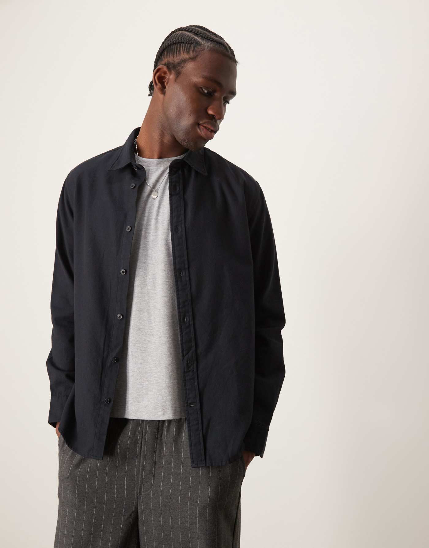 Selected Homme oversized flannel shirt in black