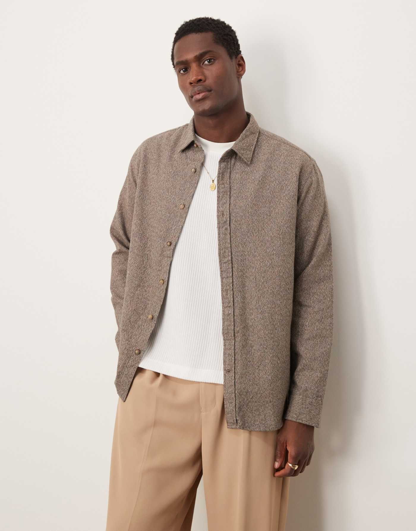 Selected Homme oversized flannel shirt in brown