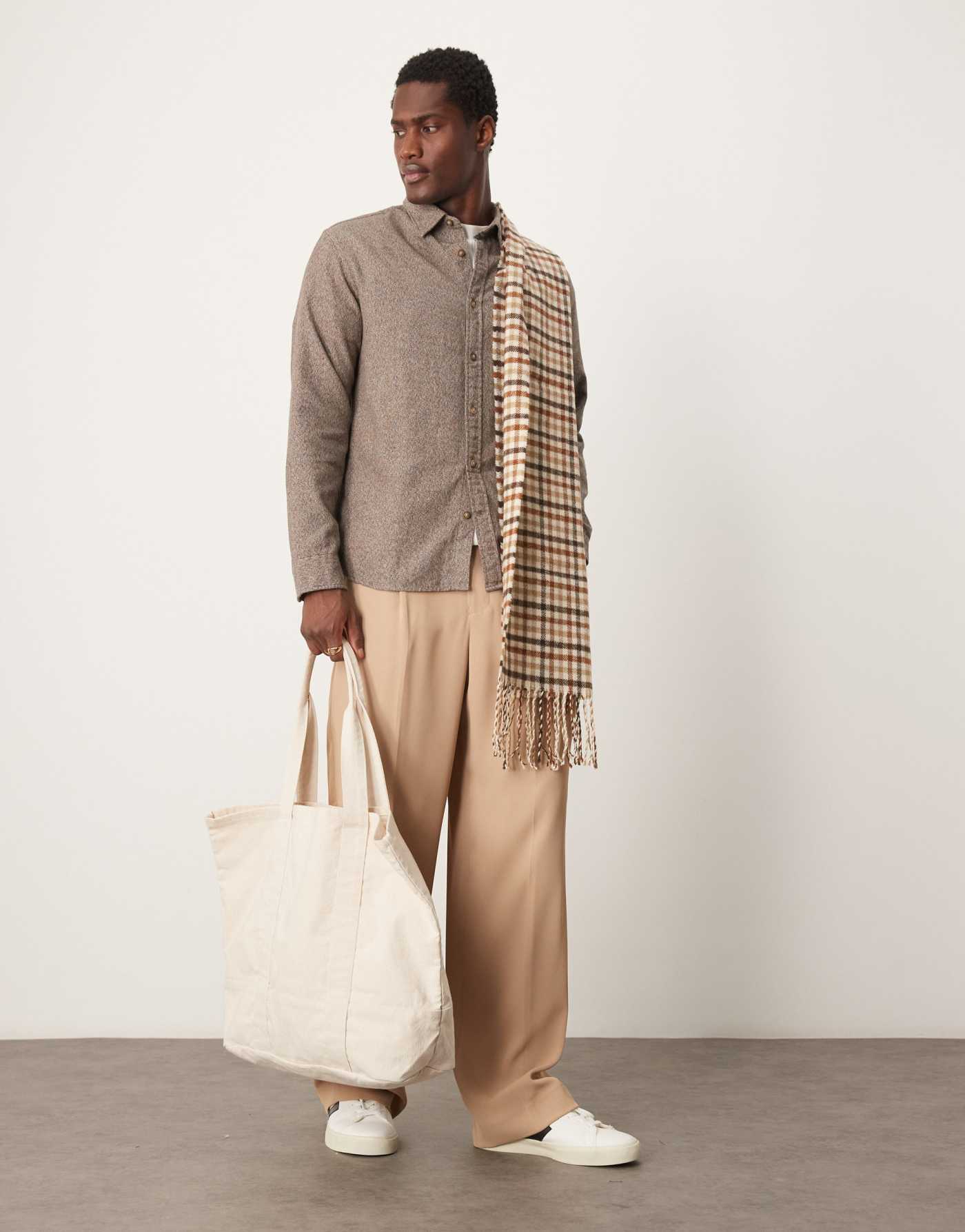 Selected Homme oversized flannel shirt in brown