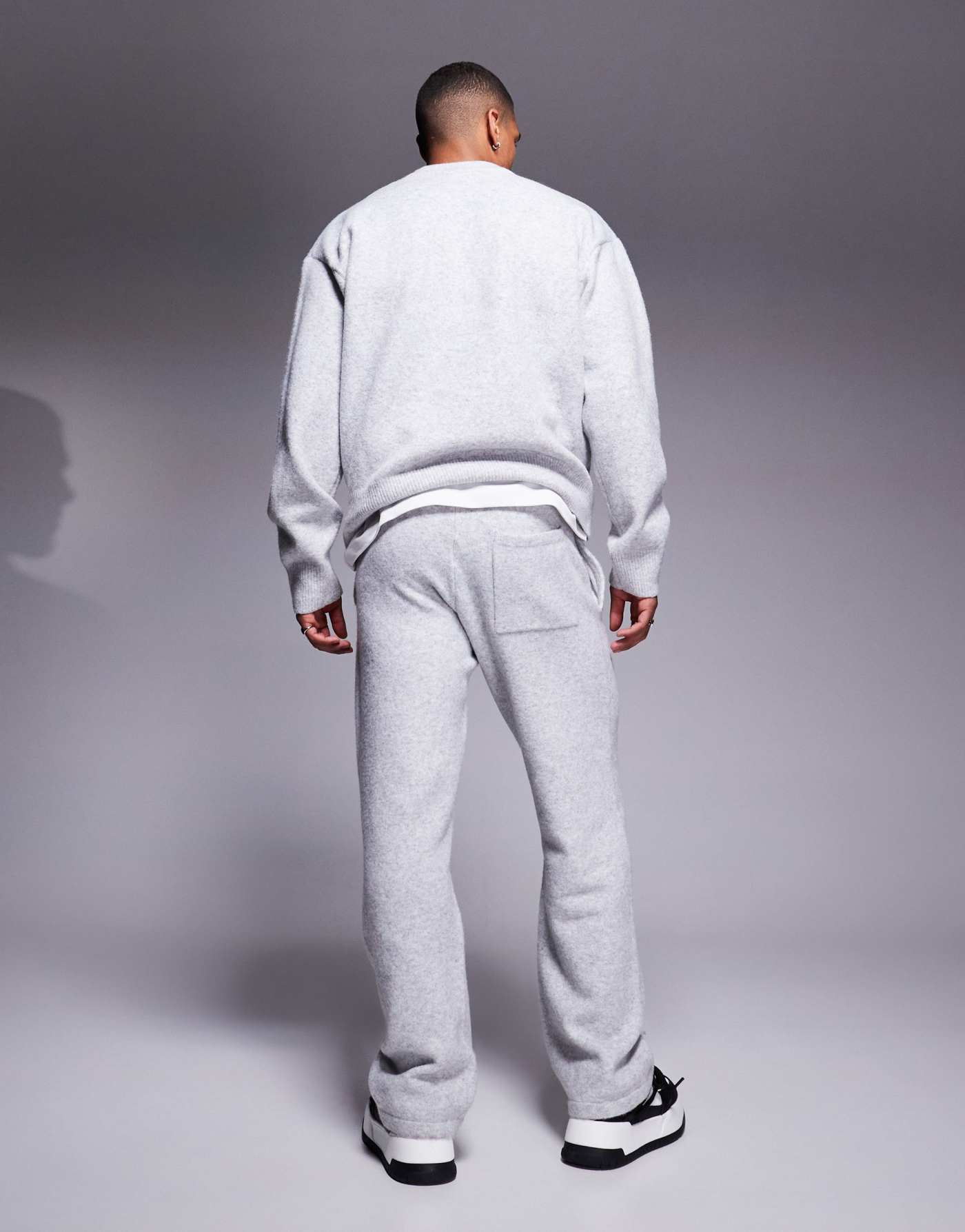 The Couture Club co-ord fluffy knit emblem joggers in grey marl