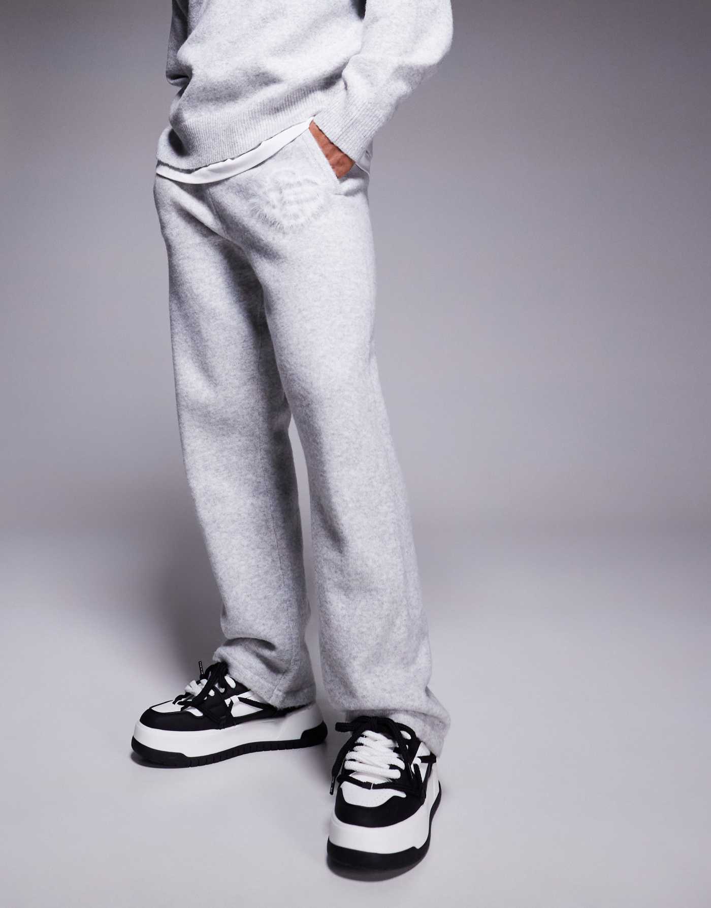 The Couture Club co-ord fluffy knit emblem joggers in grey marl