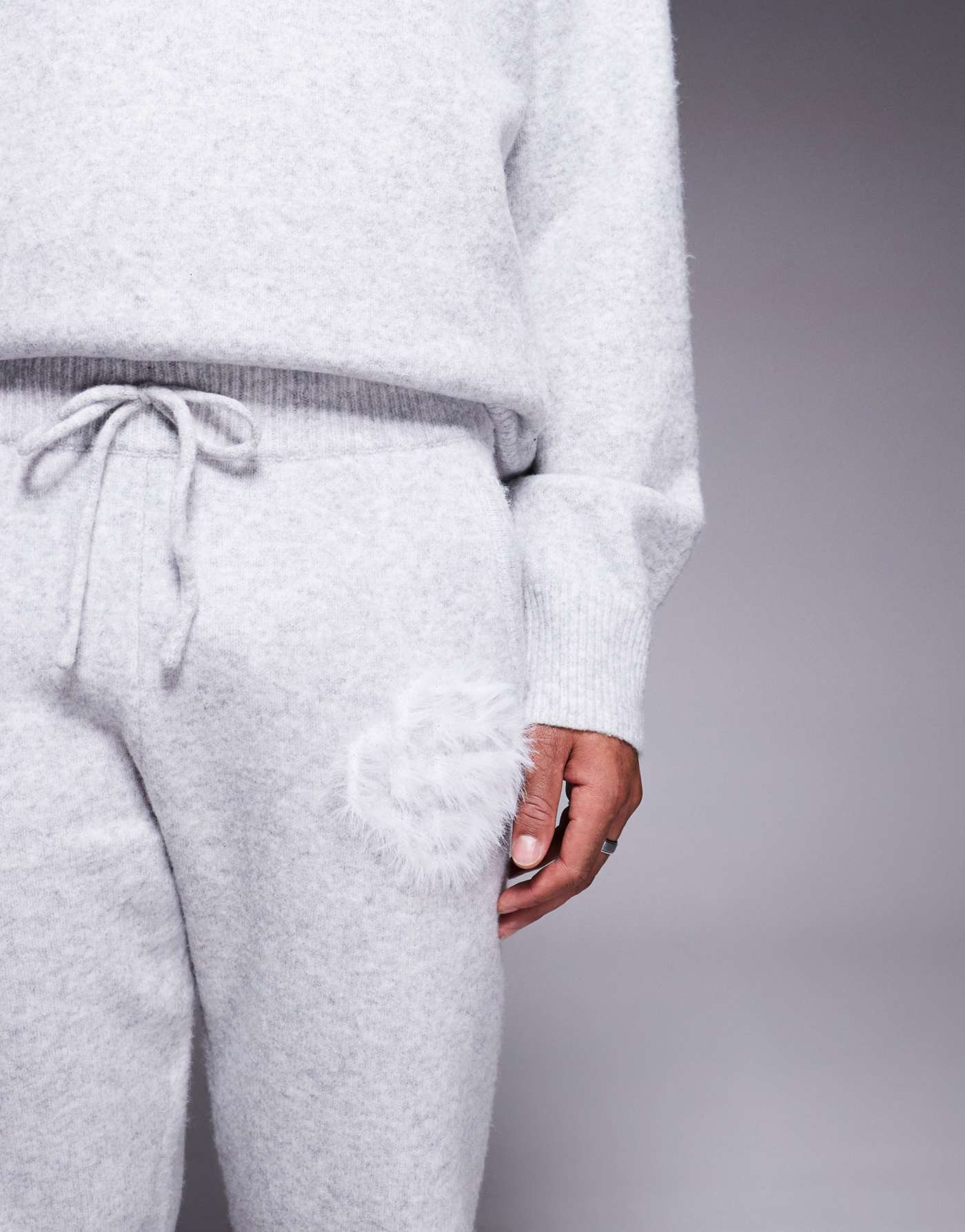 The Couture Club co-ord fluffy knit emblem joggers in grey marl