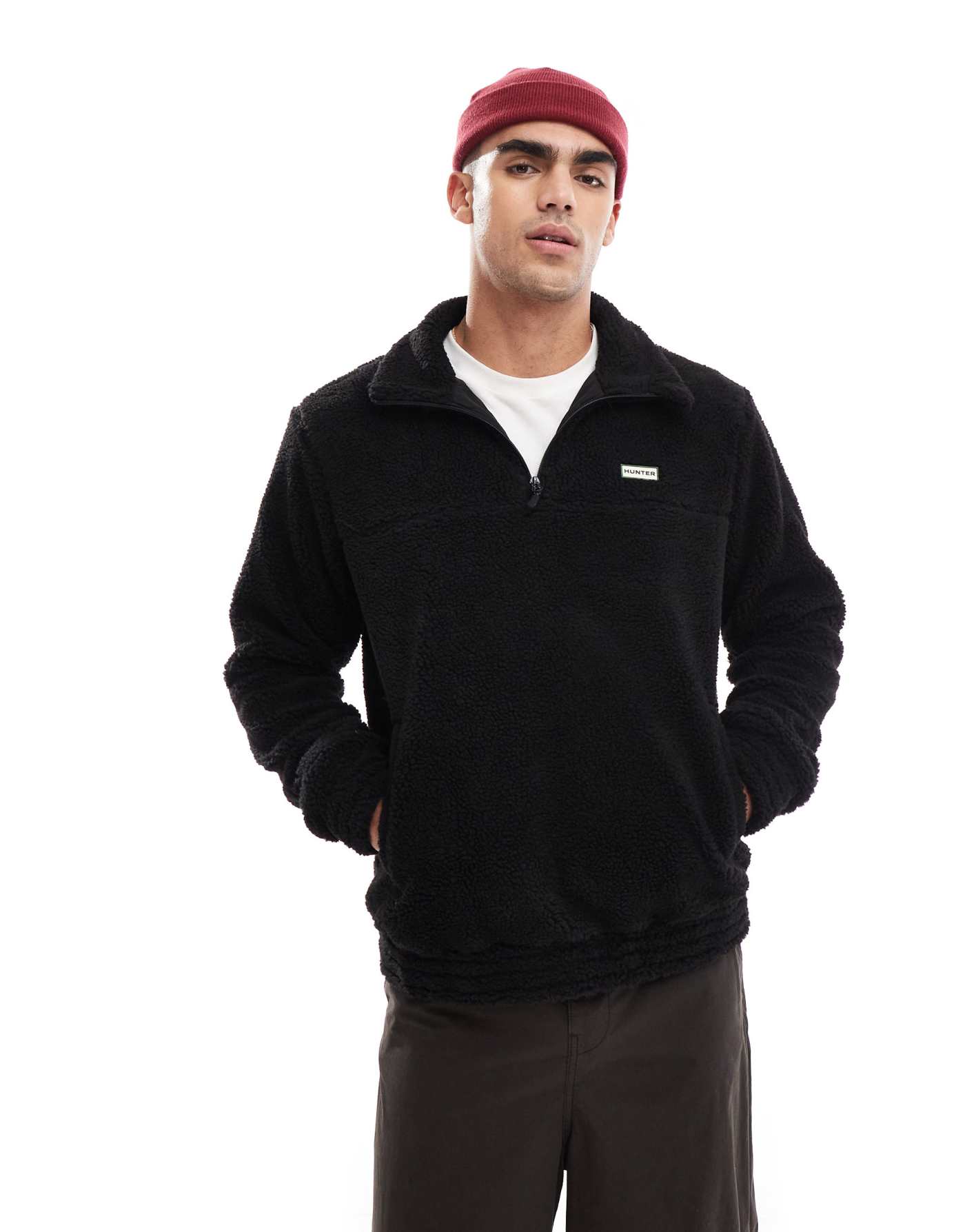 Hunter Leigh 1/2 zip sherpa fleece in black