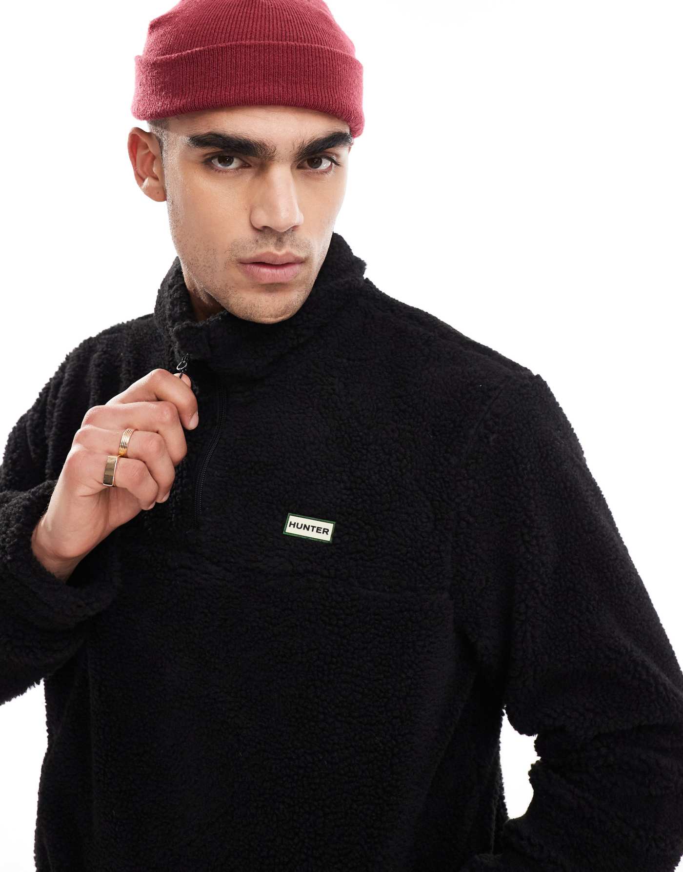 Hunter Leigh 1/2 zip sherpa fleece in black