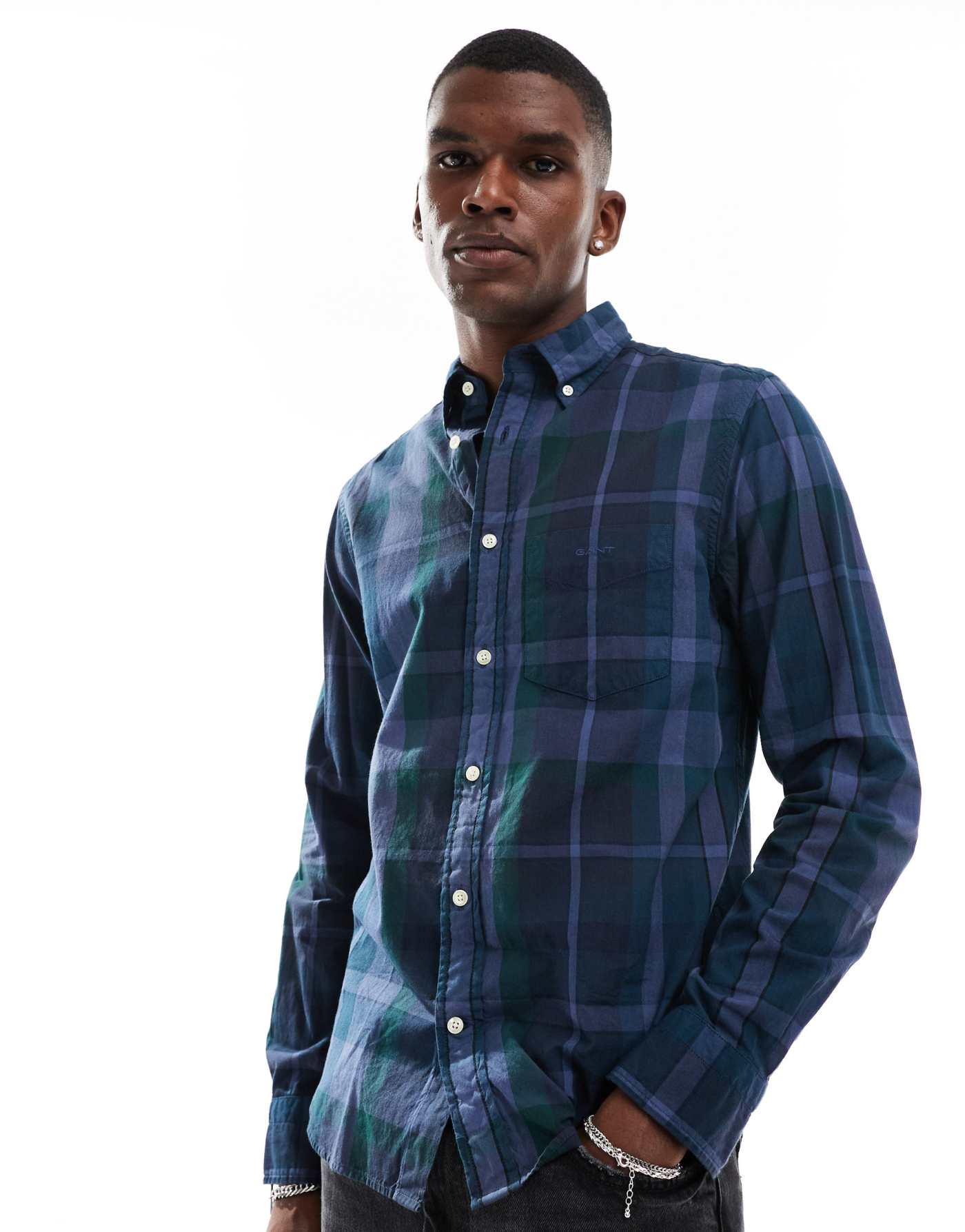 GANT long sleeve checked shirt in navy