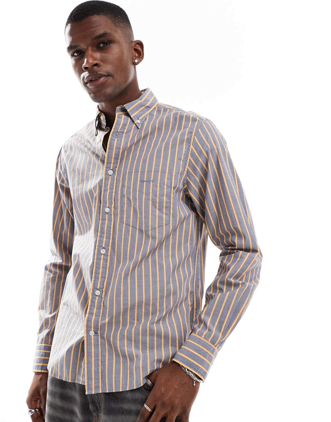 GANT archive long sleeve striped shirt with logo in blue